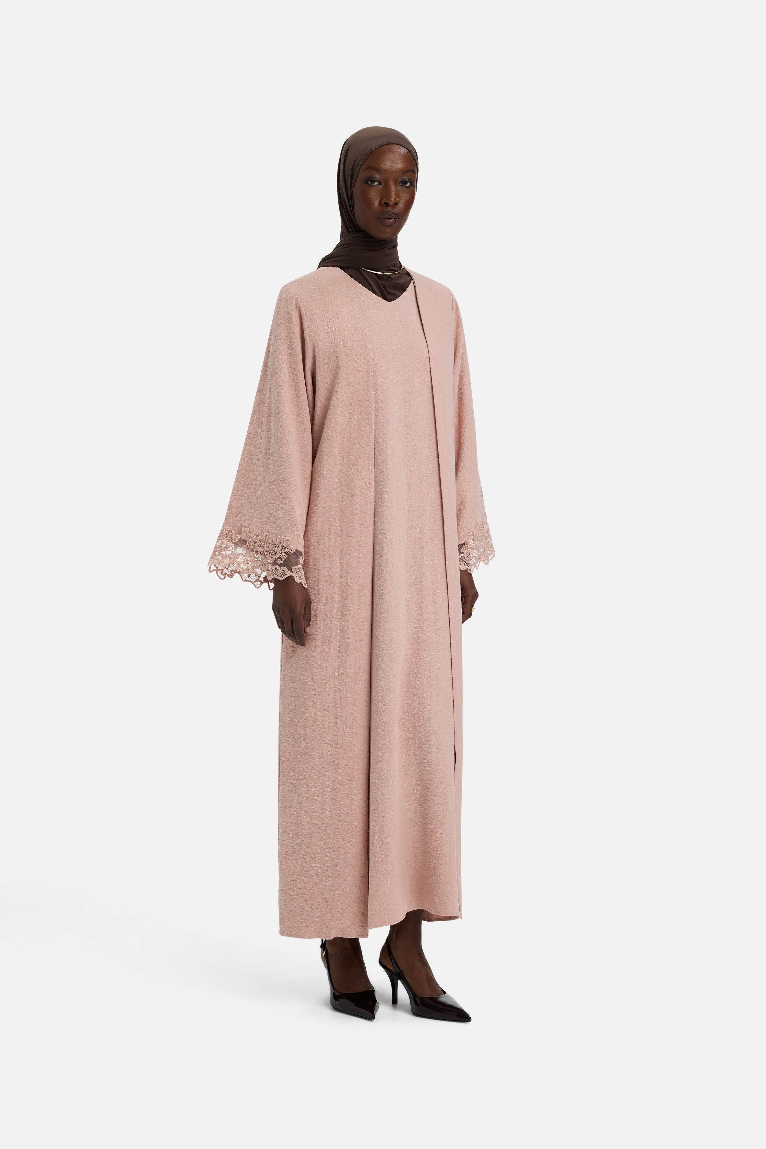 Lace Trim Abaya | Deep Rose