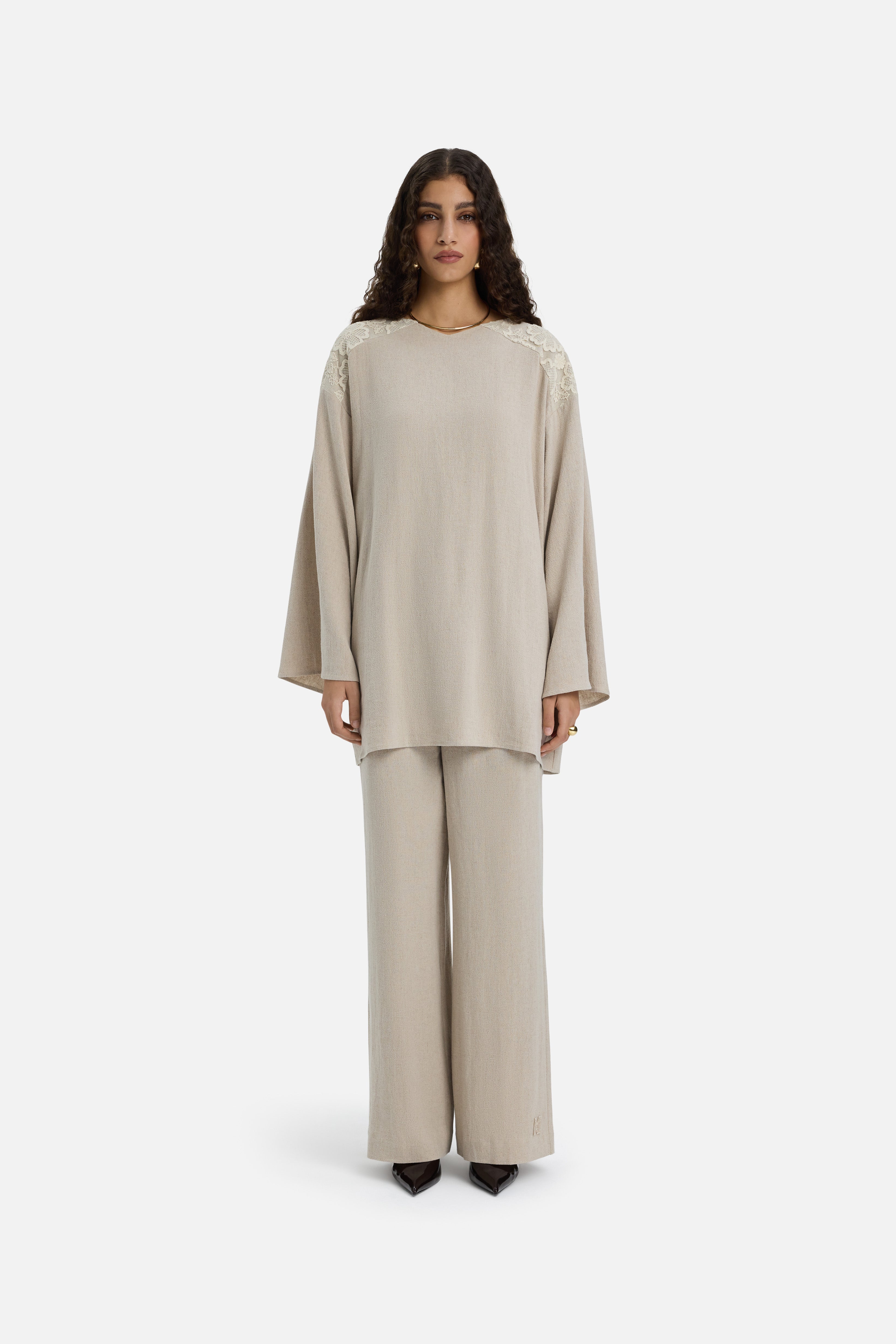 Lace Trim Top | Grey Sand 