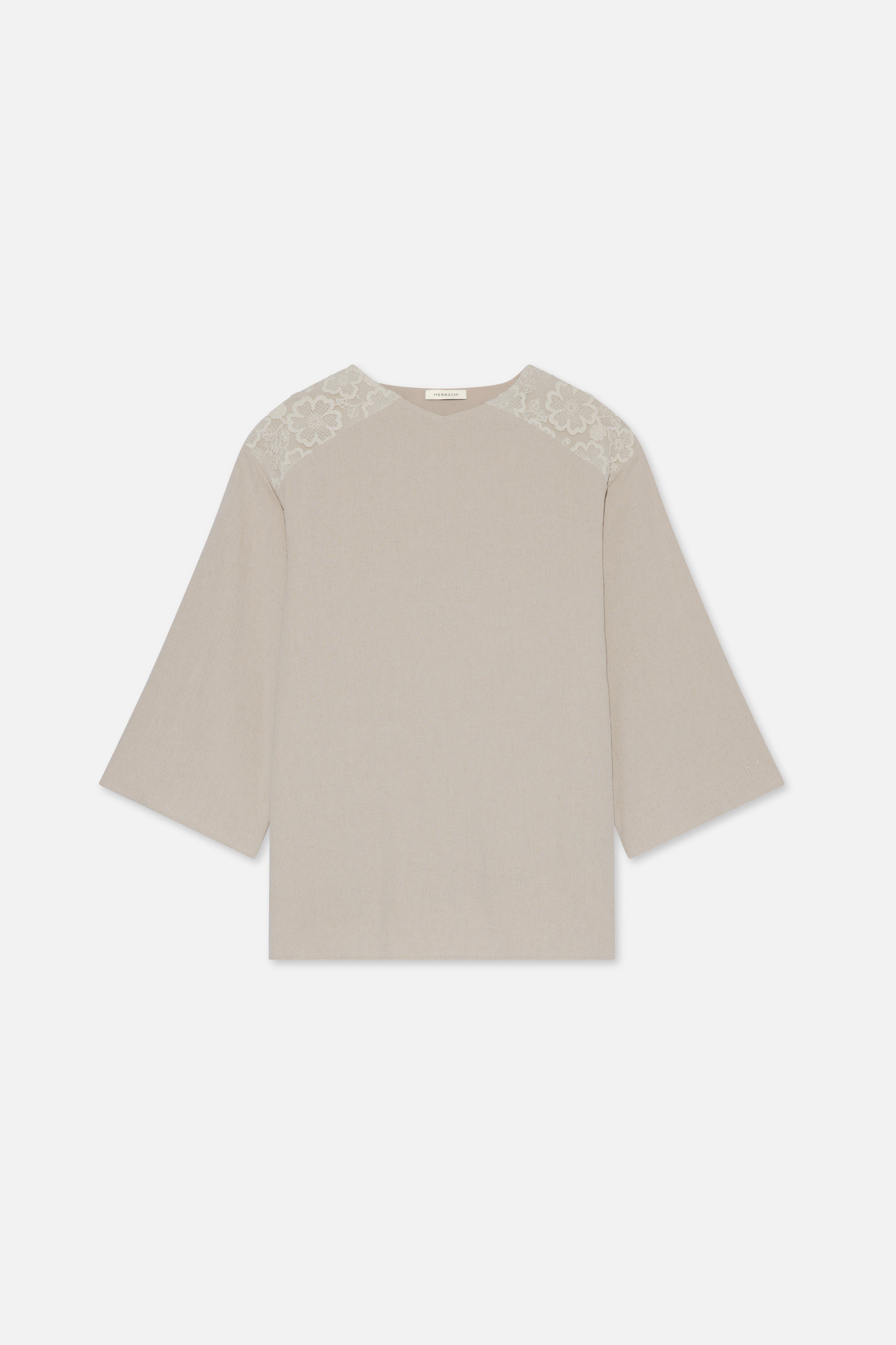 Lace Trim Top | Grey Sand 