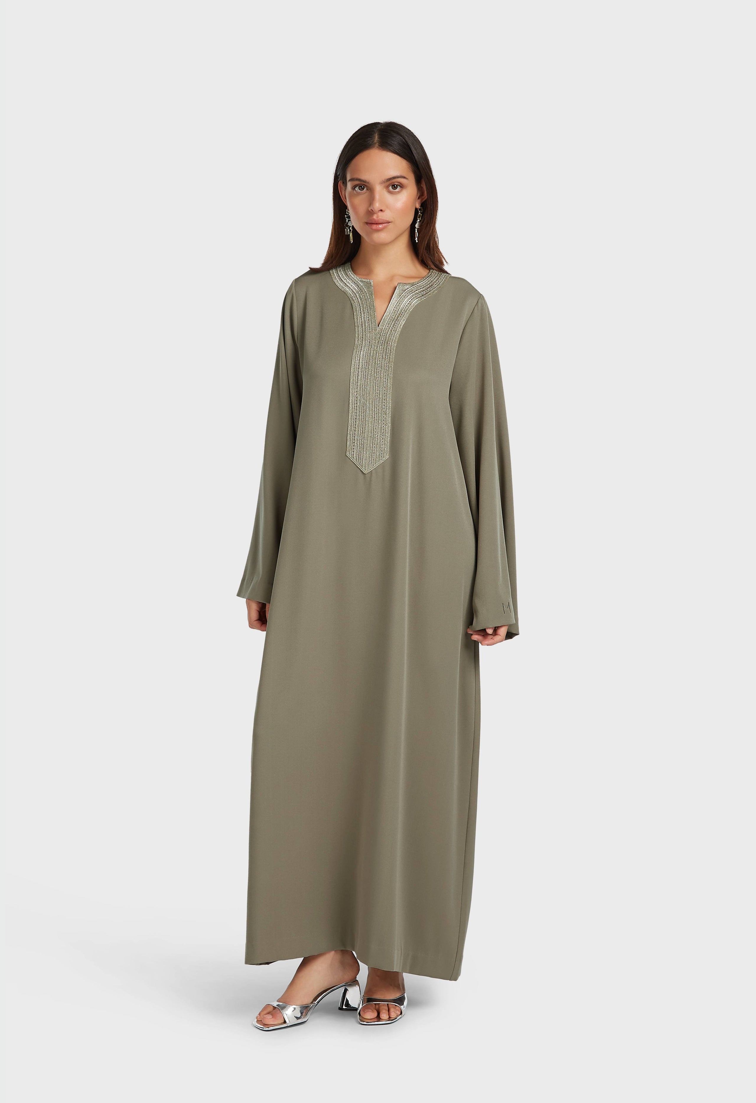 Lurex Embroidered Kaftan Dress | Desert Brown