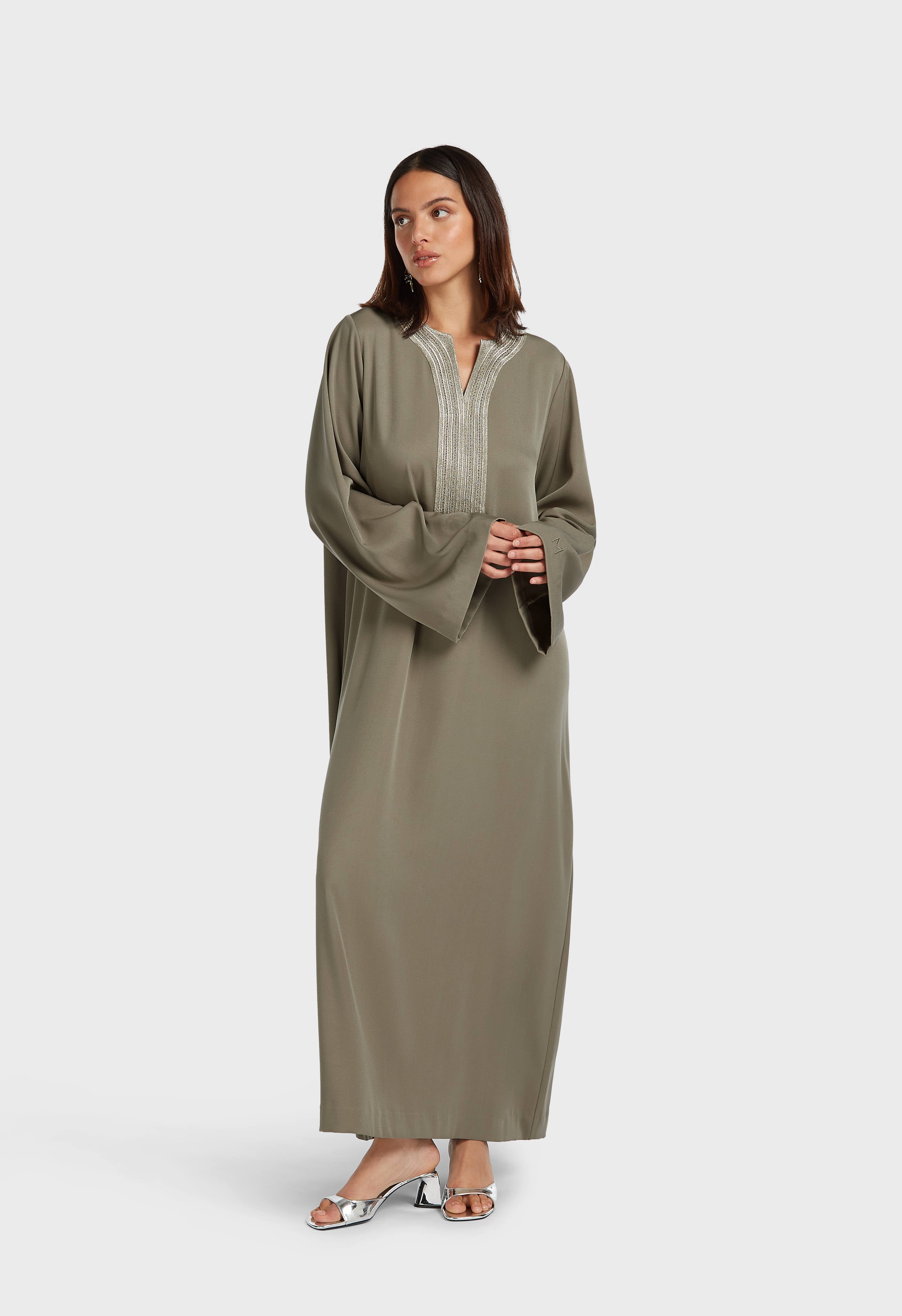 Lurex Embroidered Kaftan Dress | Desert Brown