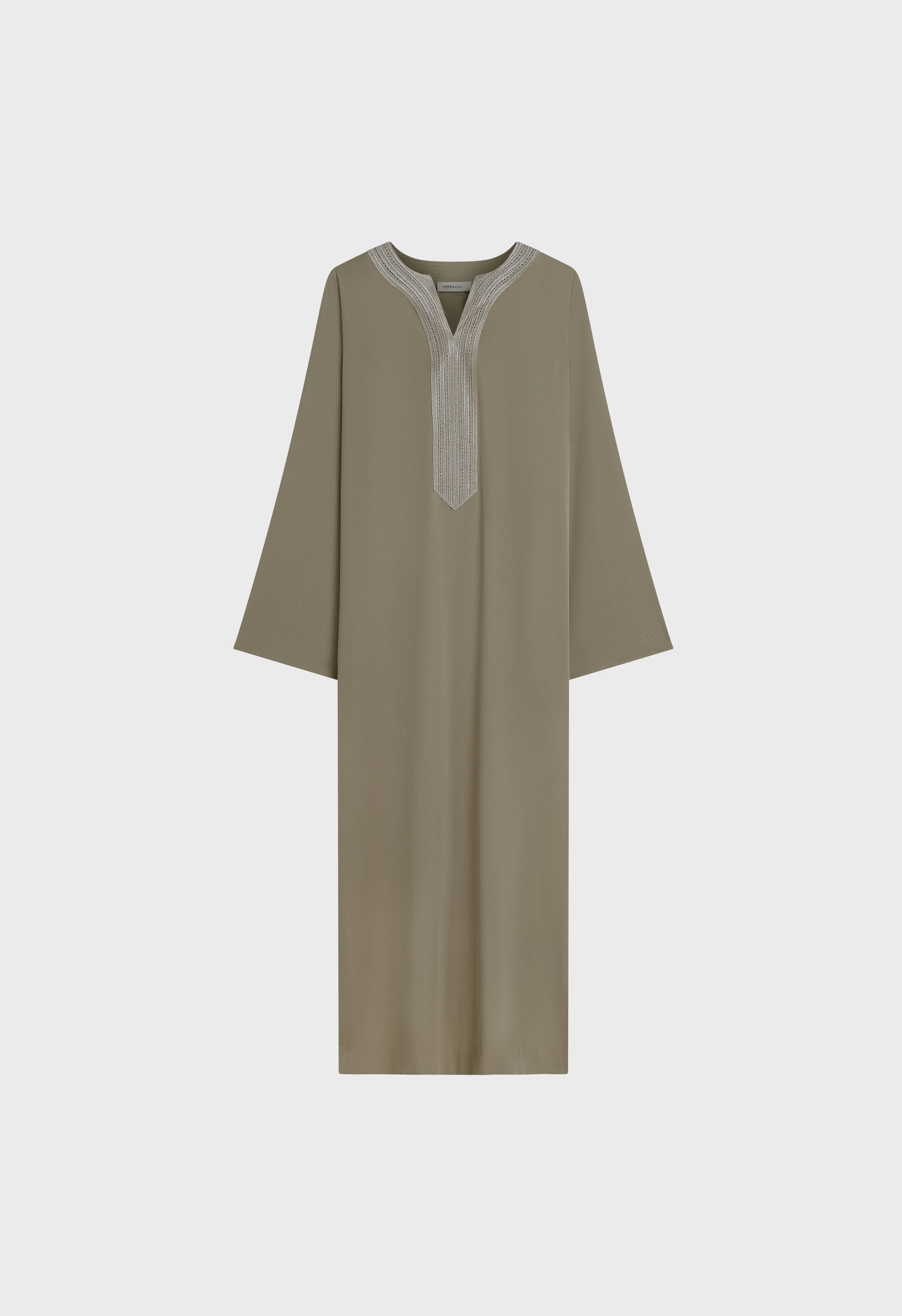 Lurex Embroidered Kaftan Dress | Desert Brown