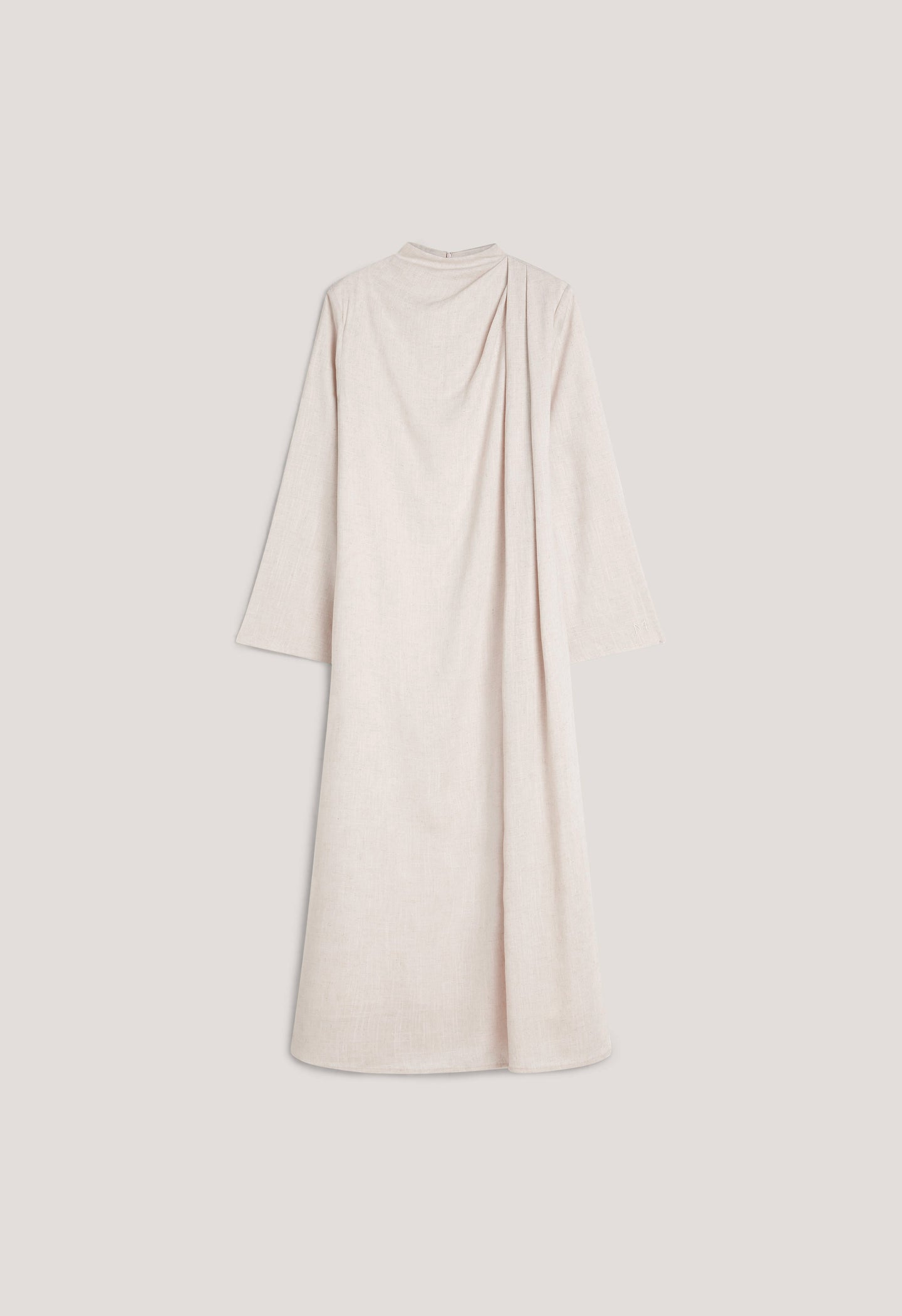 Asymmetric Linen Drape Dress | Beige Melange