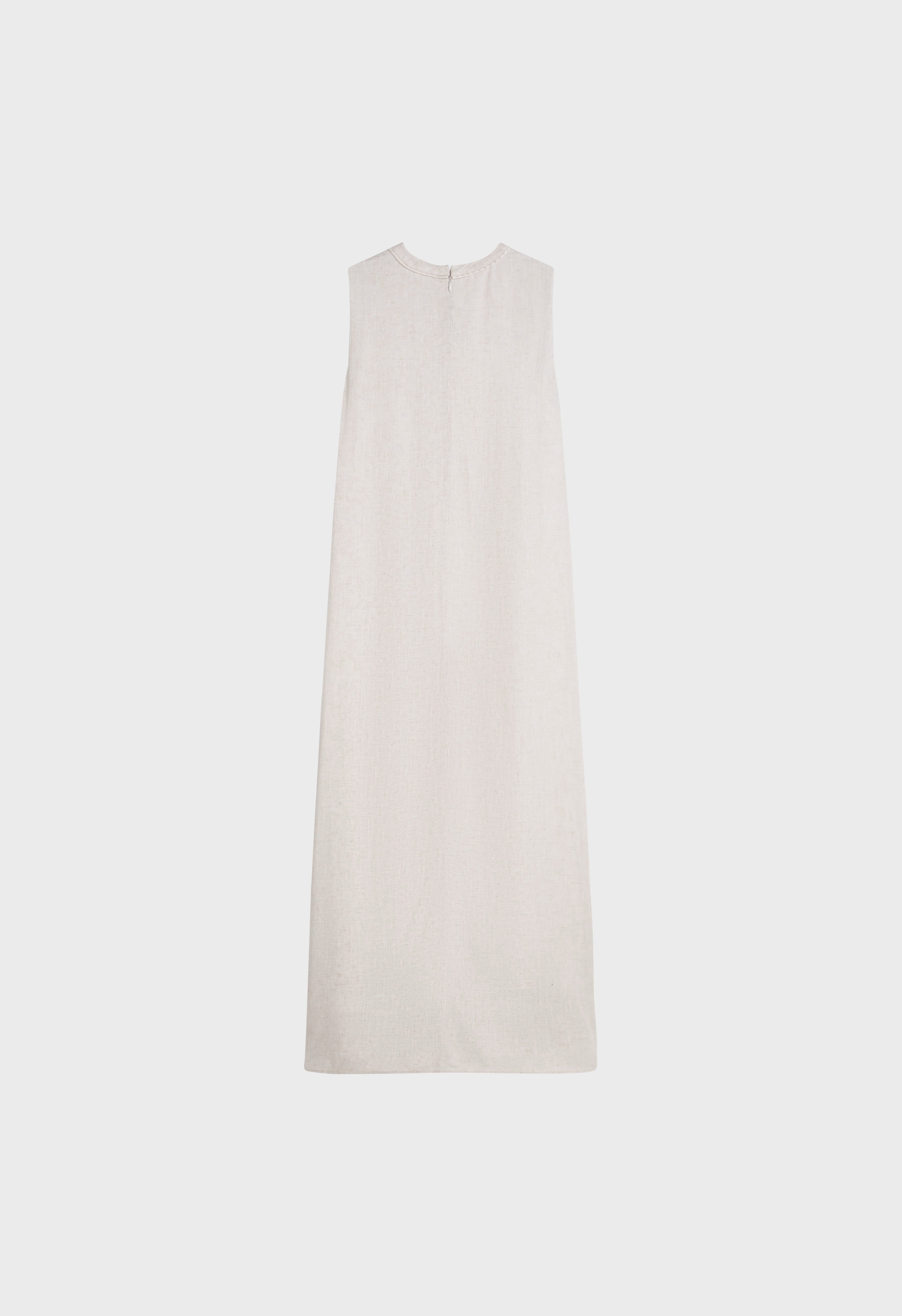 Linen Sleeveless Dress | Beige Melange