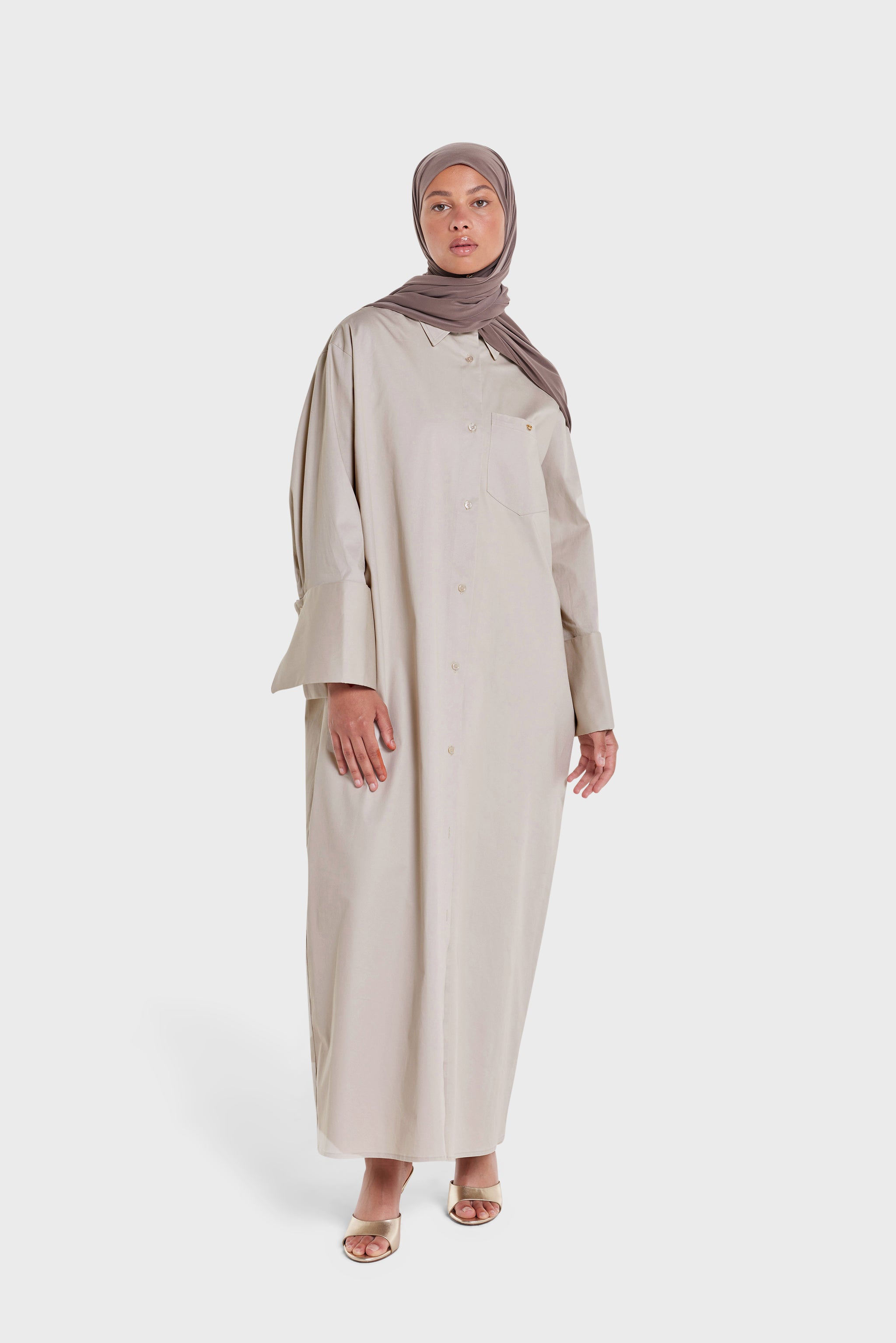 Poplin Long Shirt | Soft Taupe