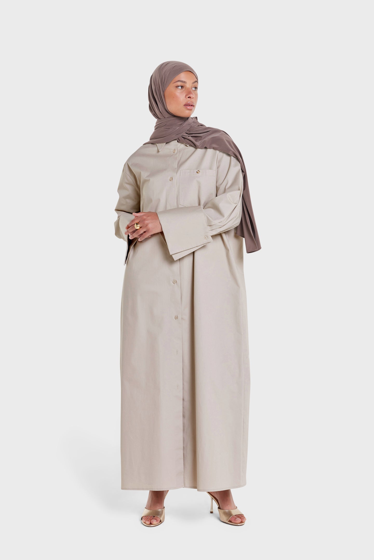 Poplin Long Shirt | Soft Taupe