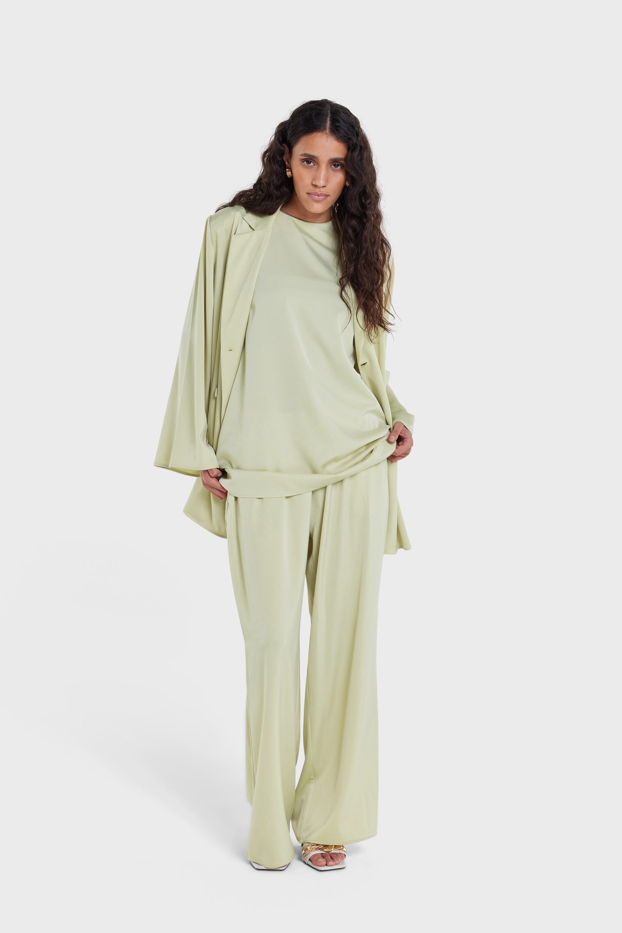 Satin Pants | Soft Khaki