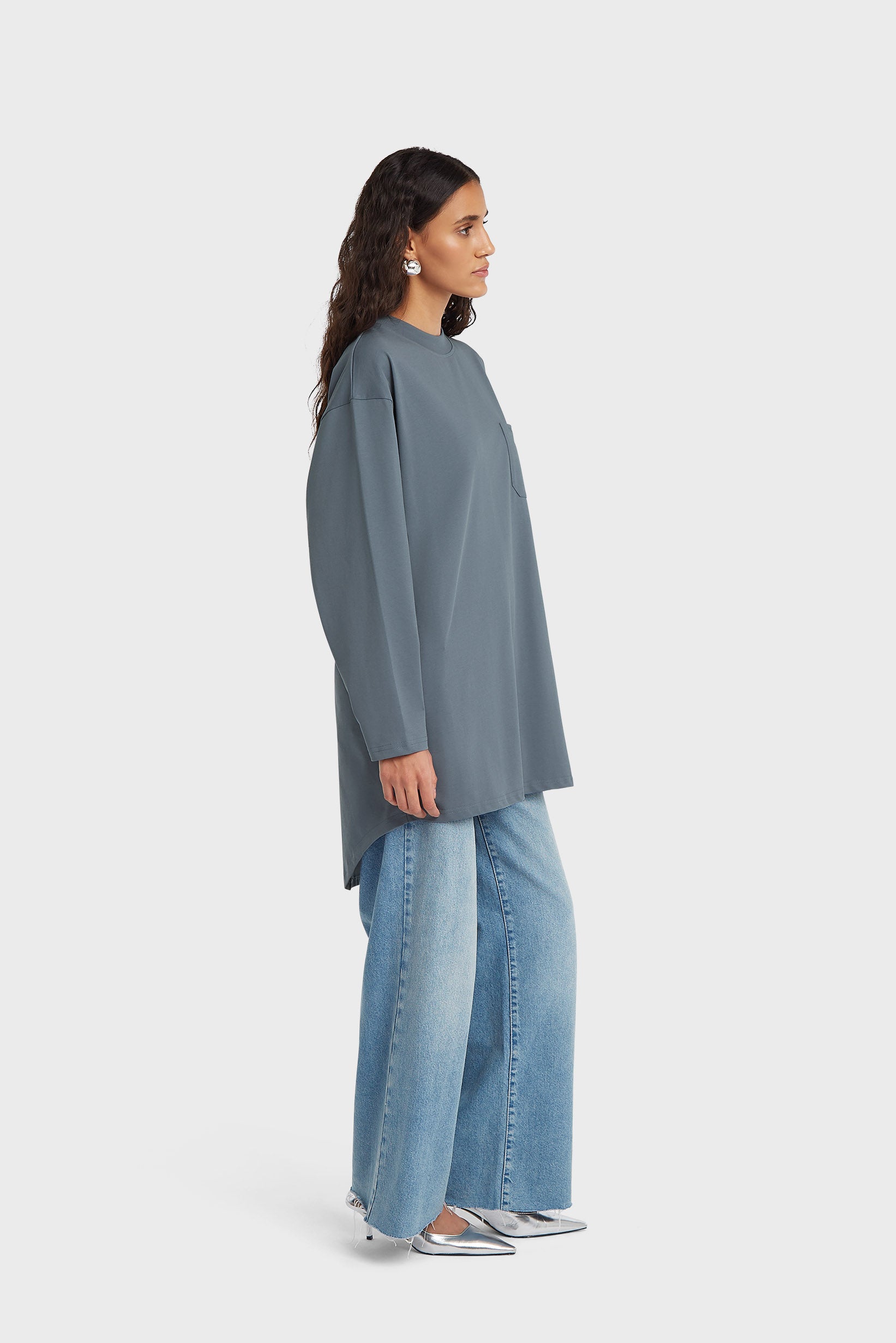 Oversized Cotton Tee | Dusty Indigo