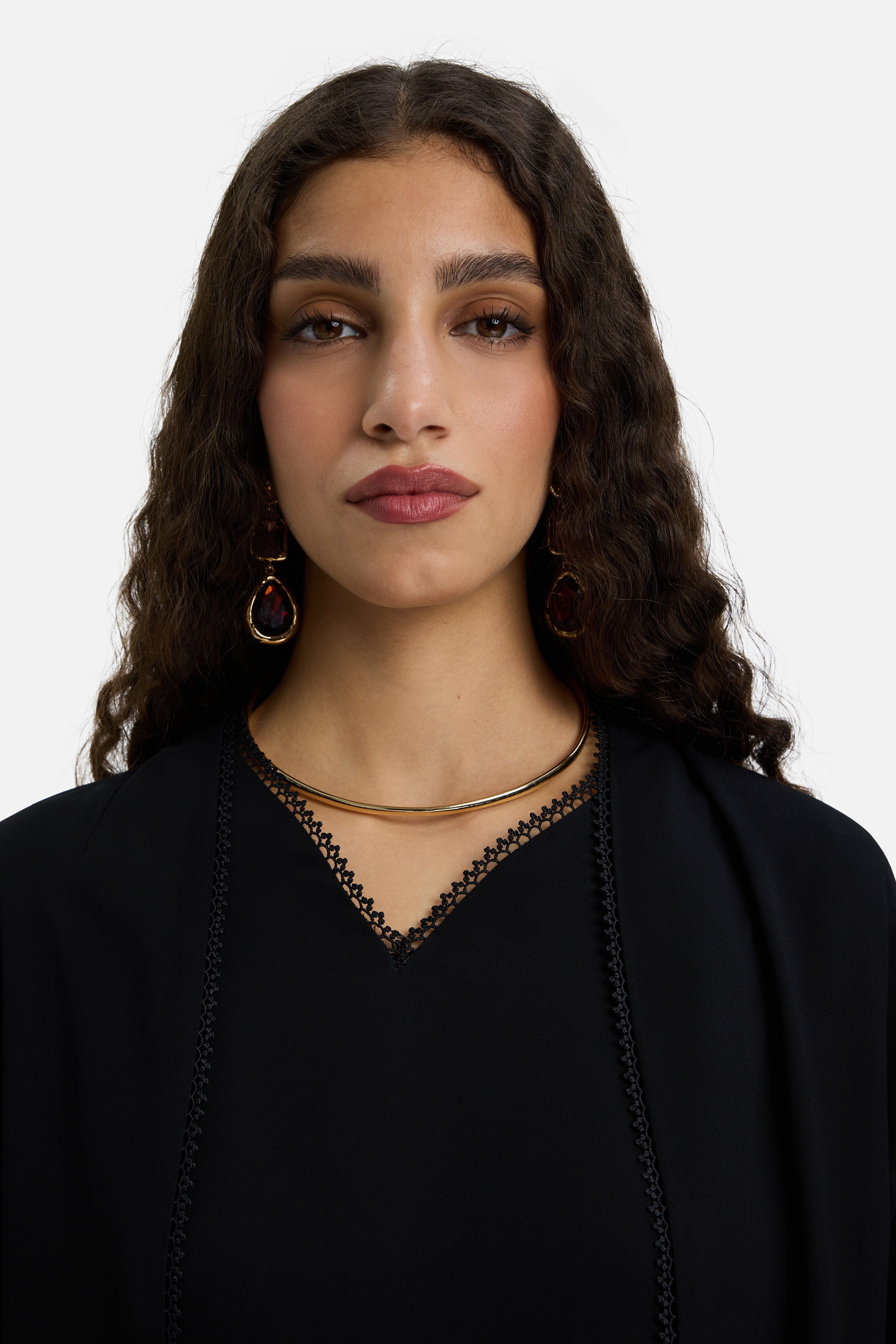 Picot Edge Abaya | Black