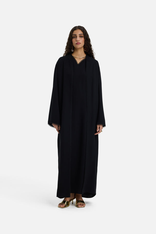 Picot Edge Abaya | Black