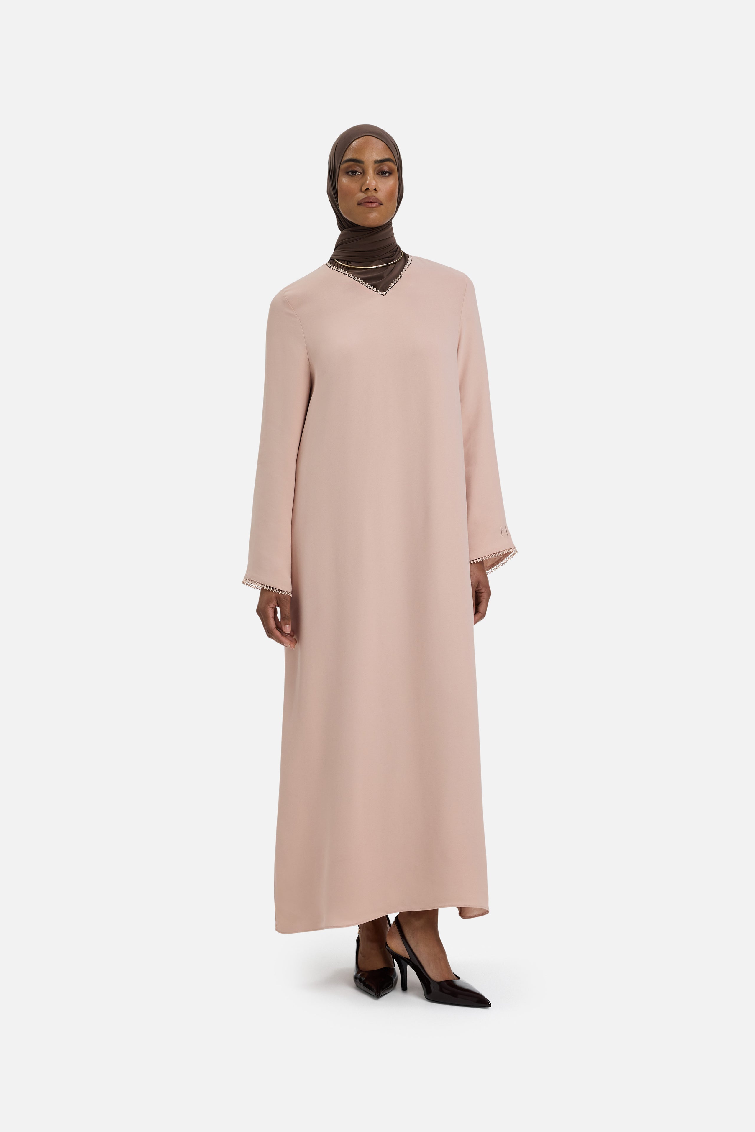 Picot Neck Dress | Dark Rose