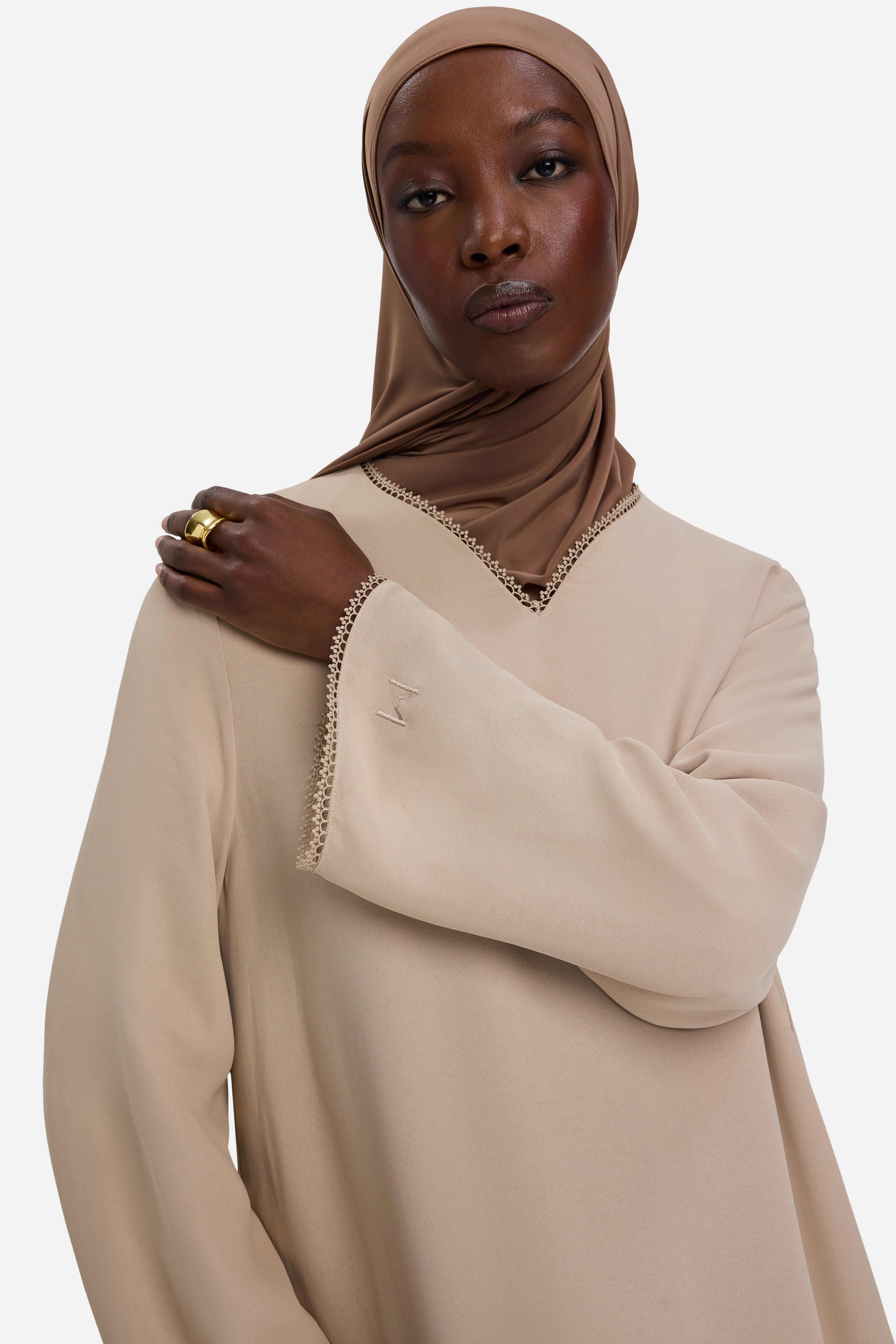 Picot Neck Dress | Mocha