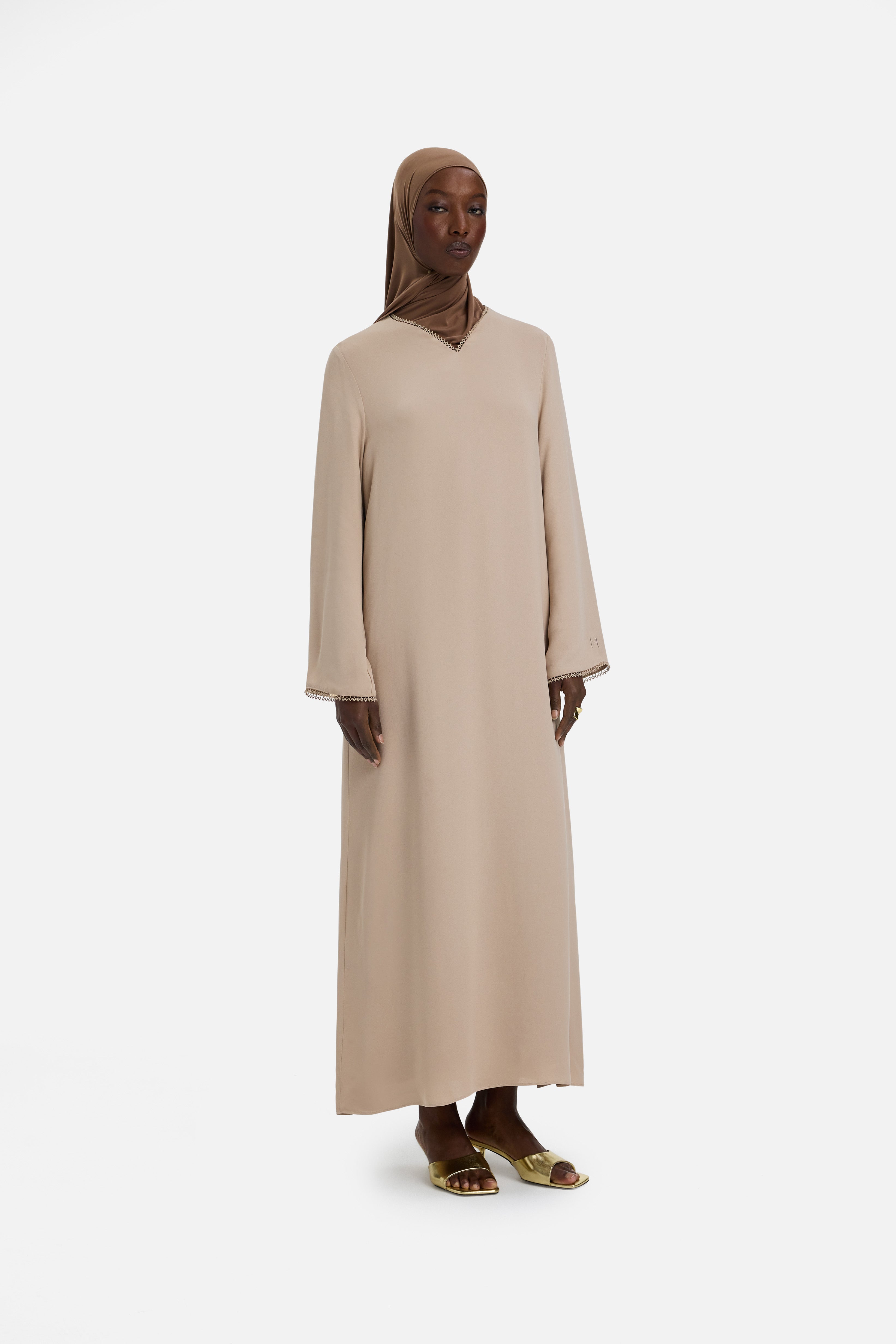 Picot Neck Dress | Mocha