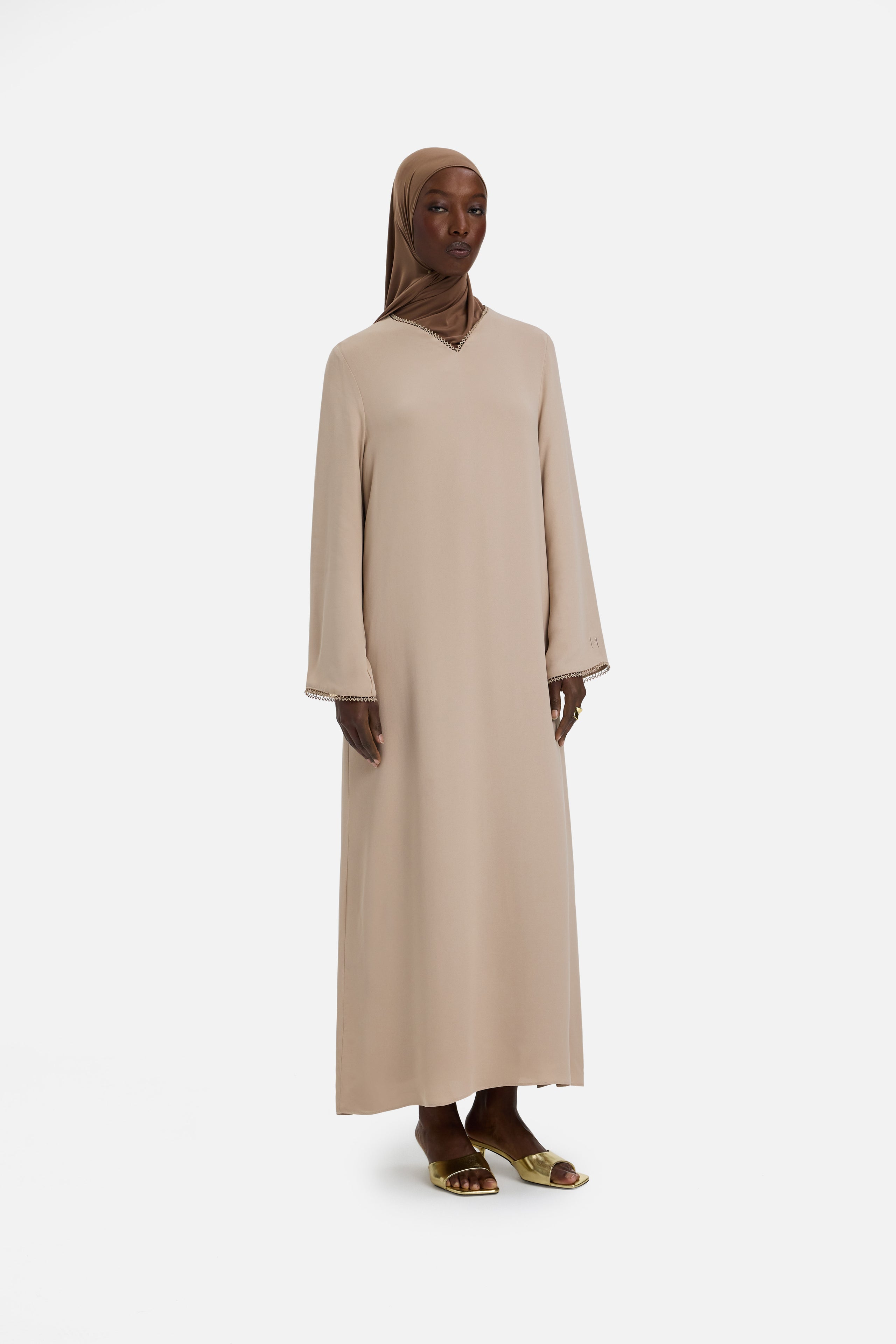 Picot Neck Dress | Mocha