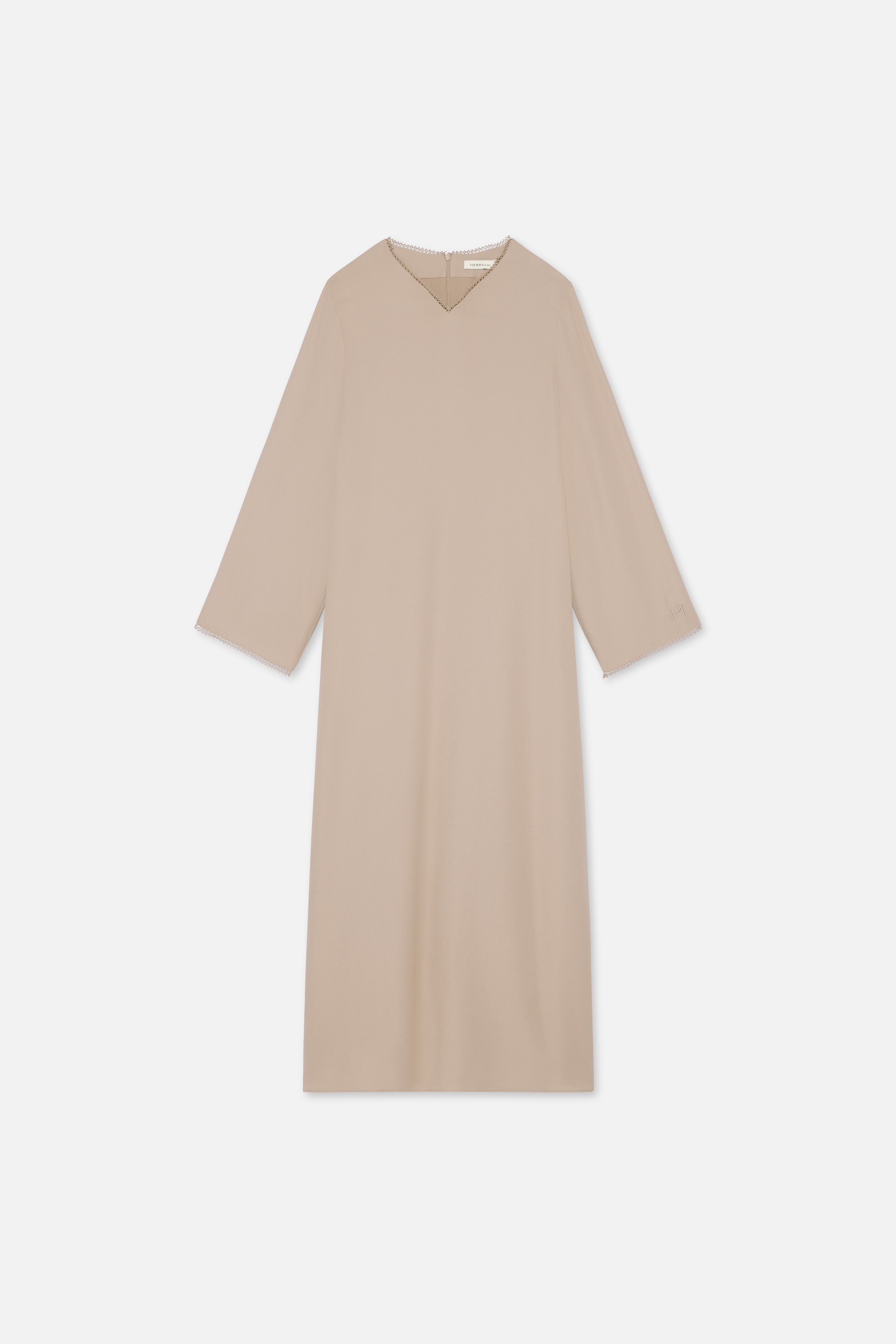 Picot Neck Dress | Mocha