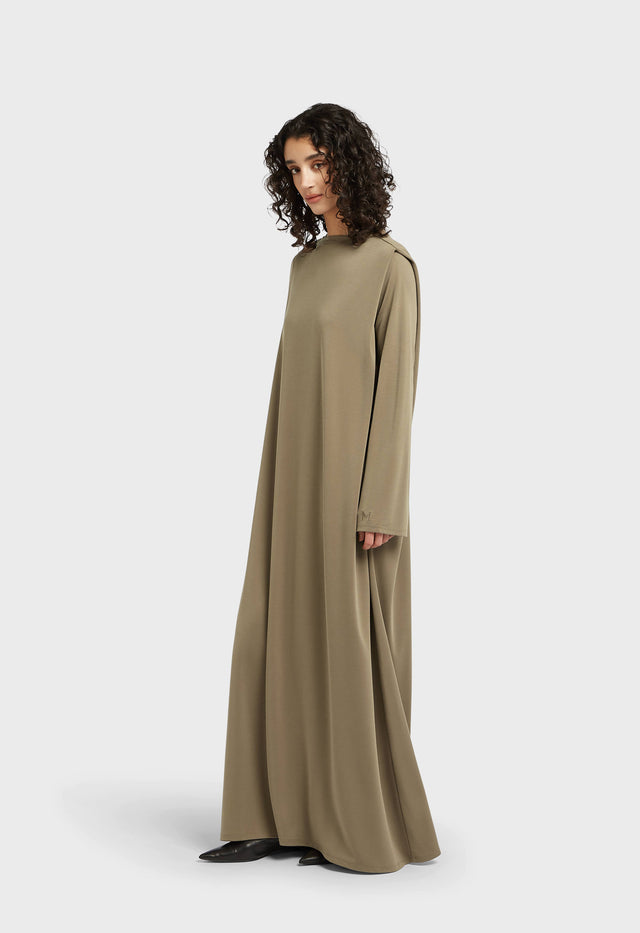 Pleated Shoulder Dress | Desert Brown