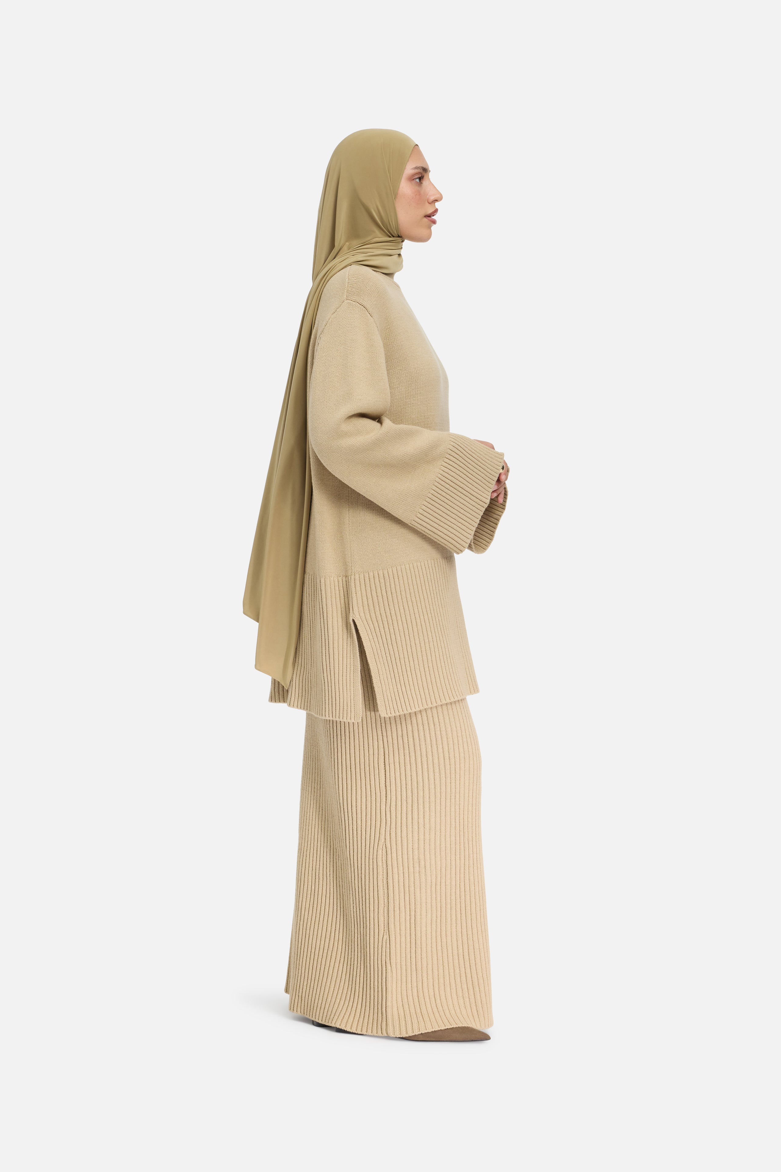 Ribbed Knit Skirt | Khaki
