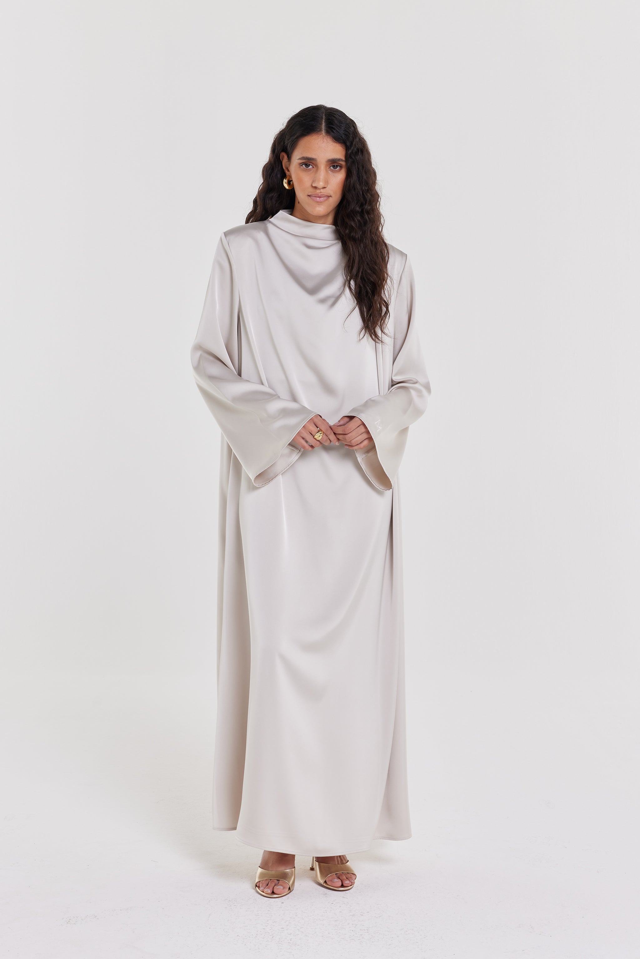 Asymmetric Drape Dress | Biscuit