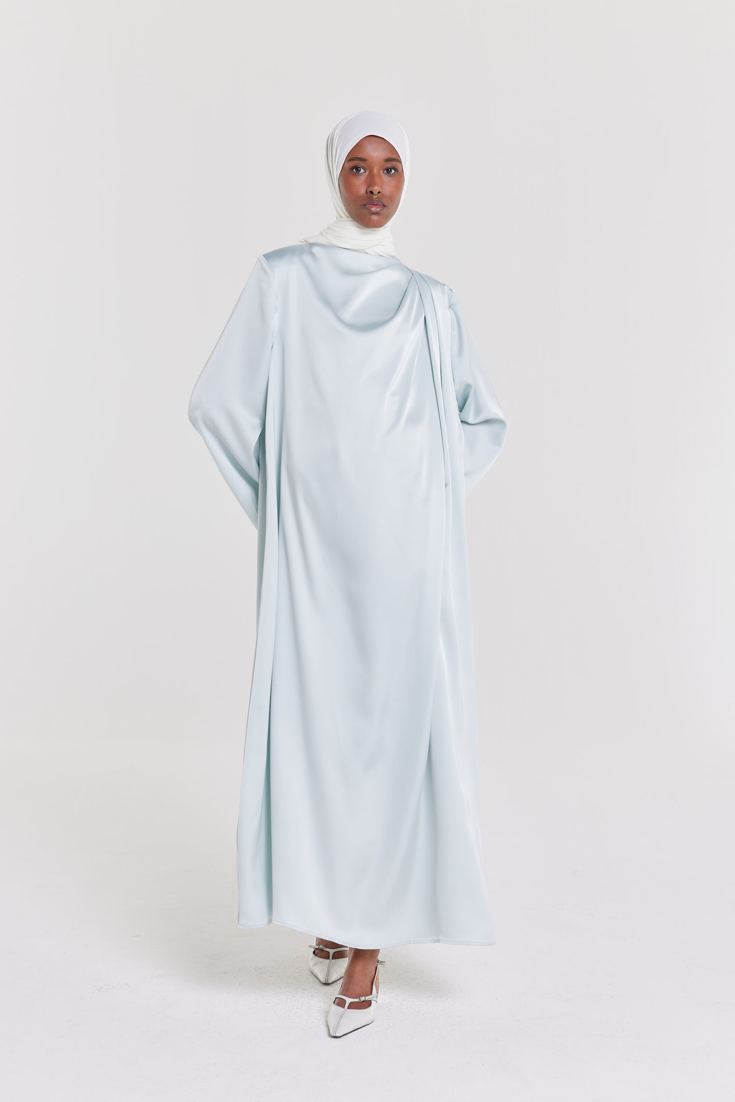 Asymmetric Drape Dress | Ice Blue