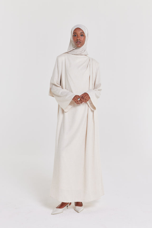Asymmetric Linen Drape Dress | Beige Melange
