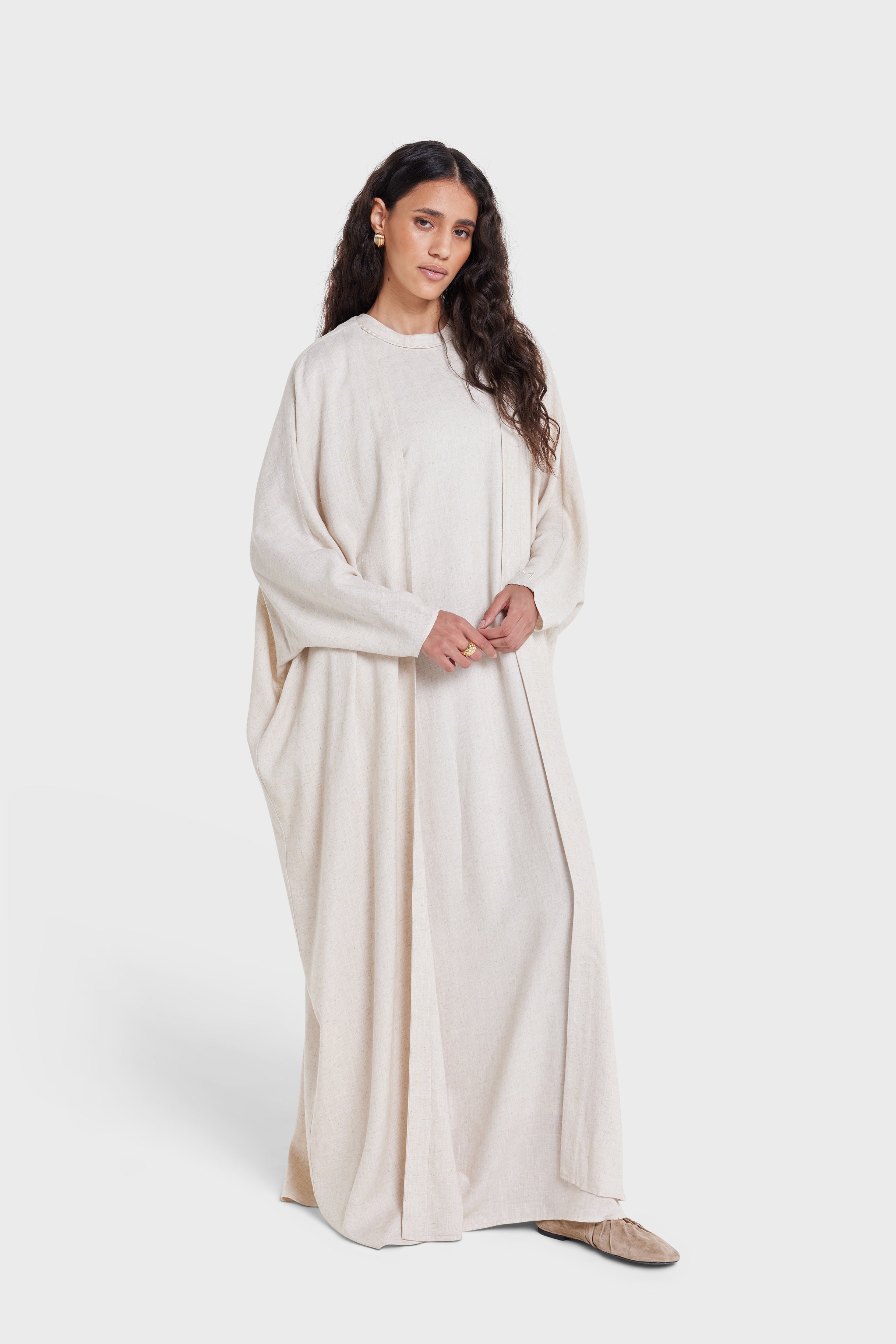 Linen Sleeveless Dress | Beige Melange