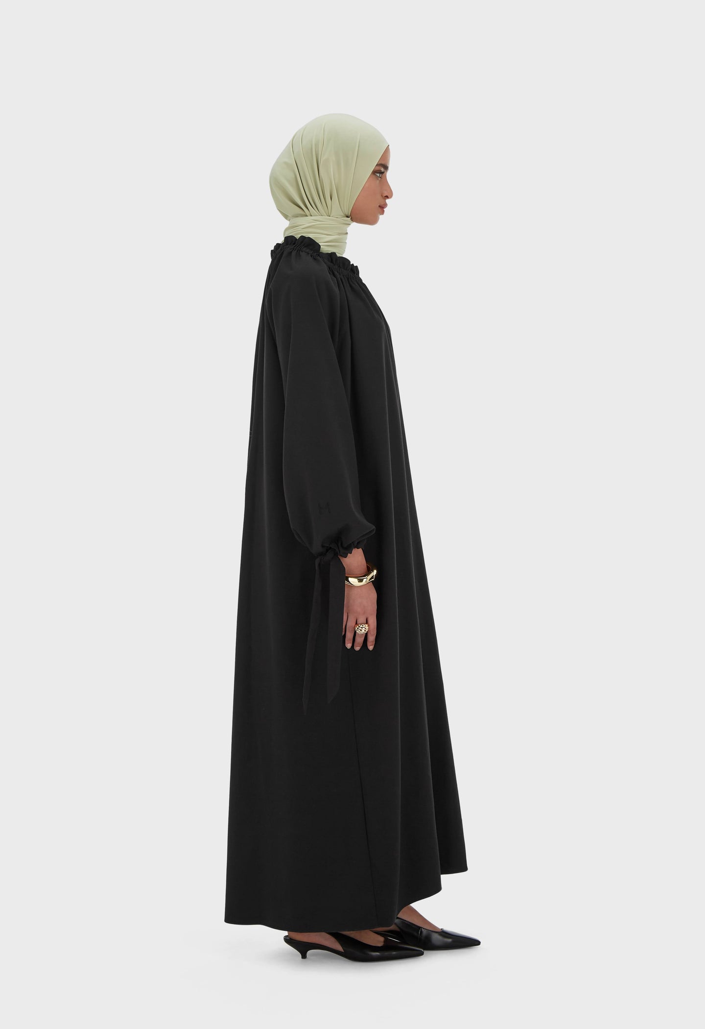Gathered Neck Dress | Black