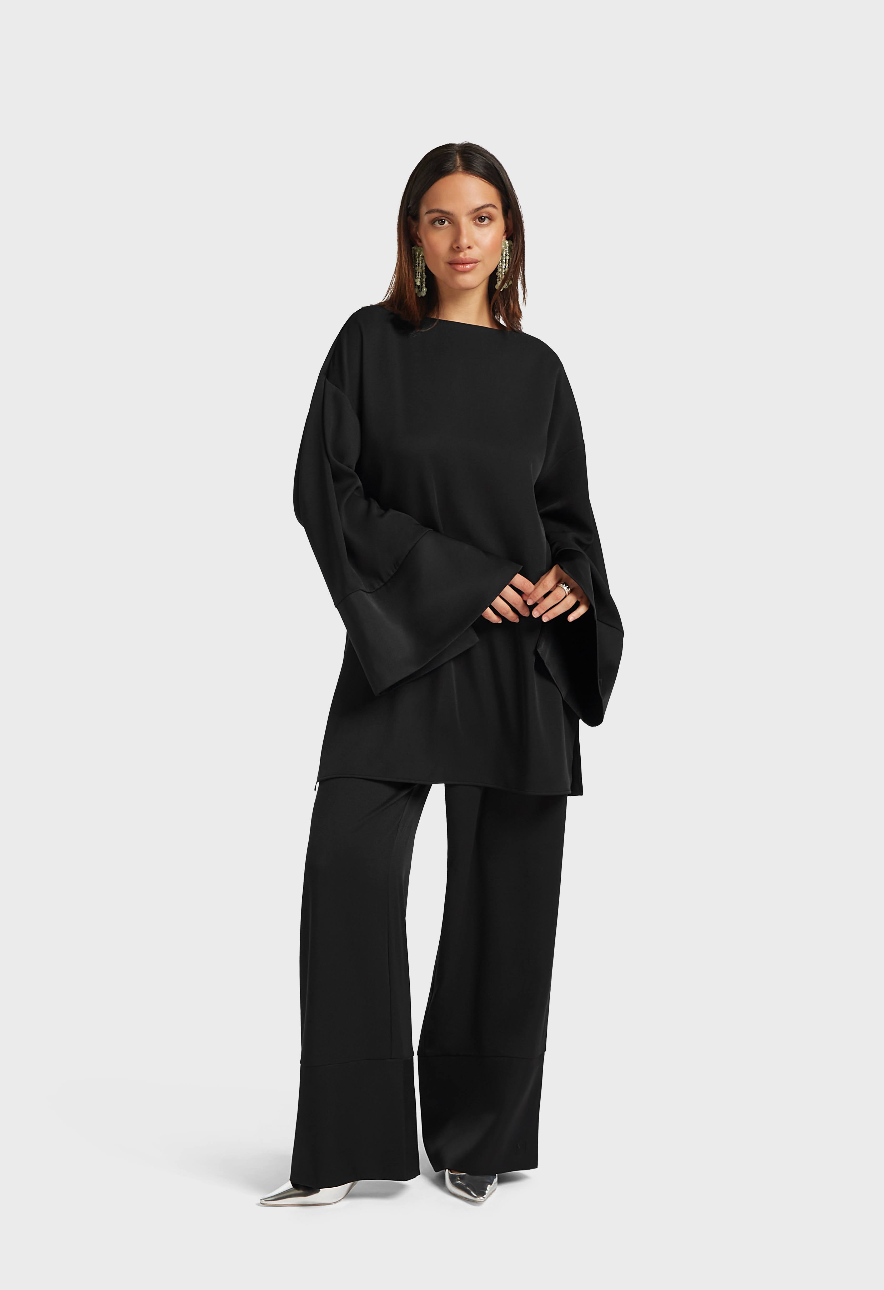 Satin Trim Blouse | Black