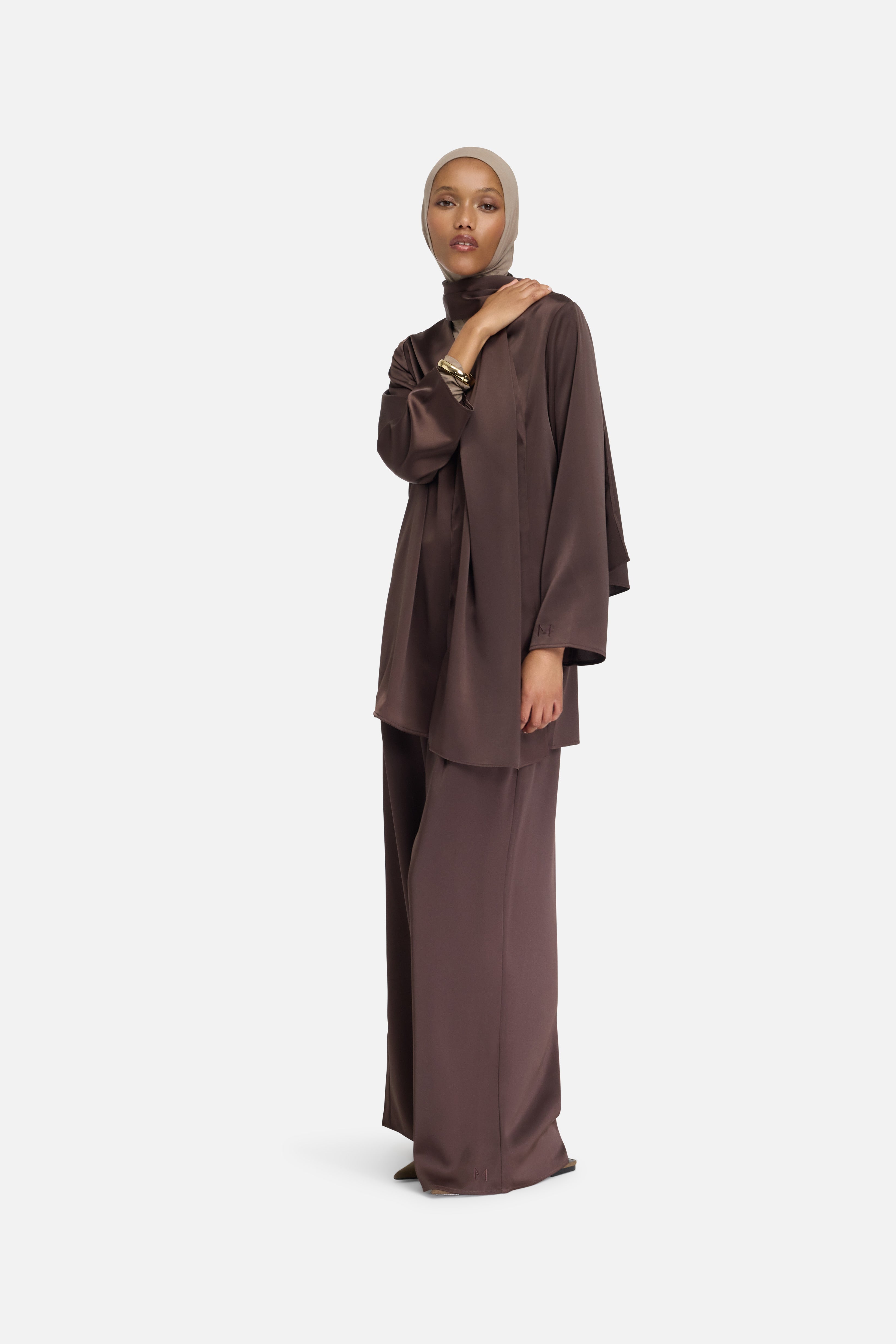 Satin Pleated Pants | Dark Brown