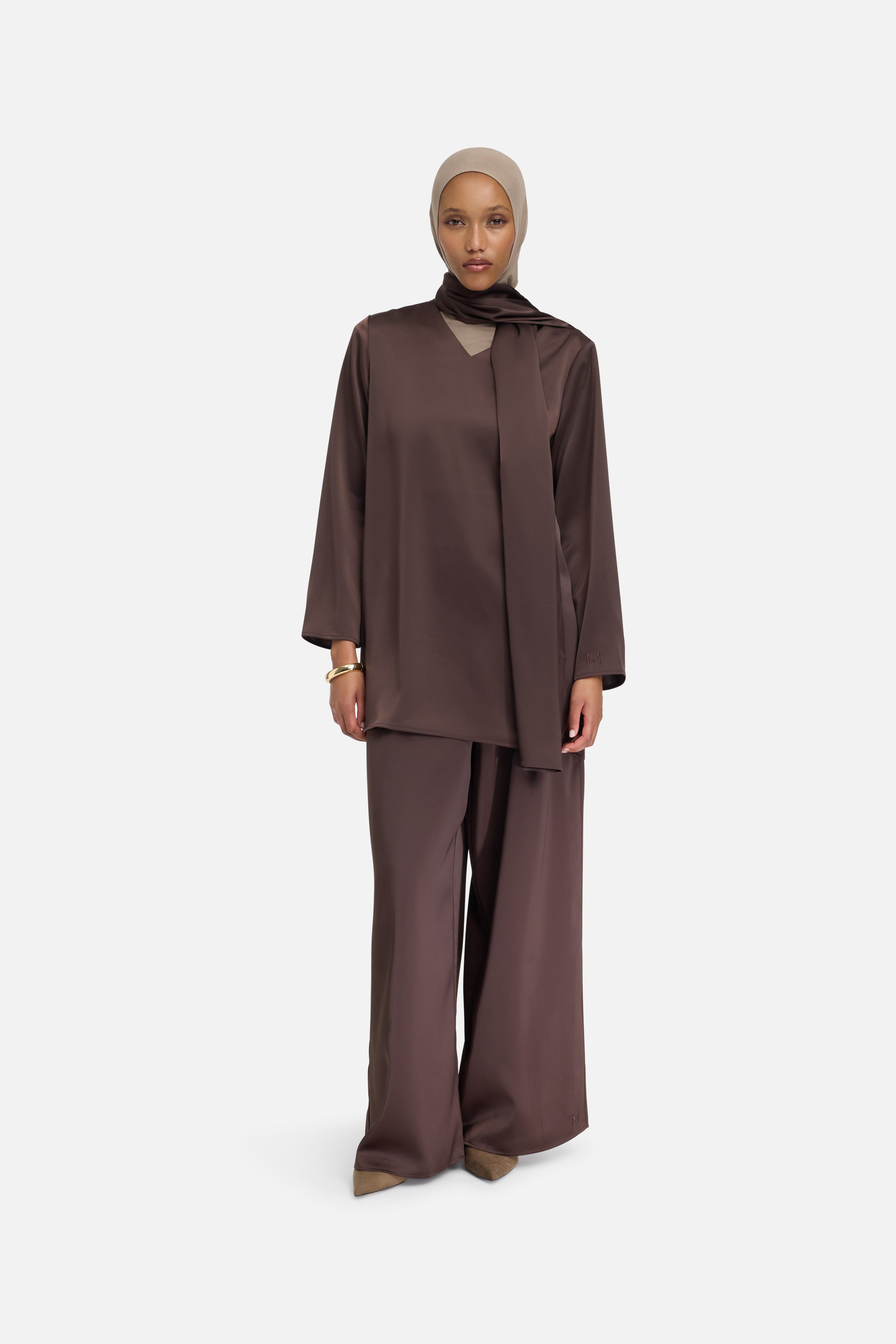 Satin Pleated Pants | Dark Brown