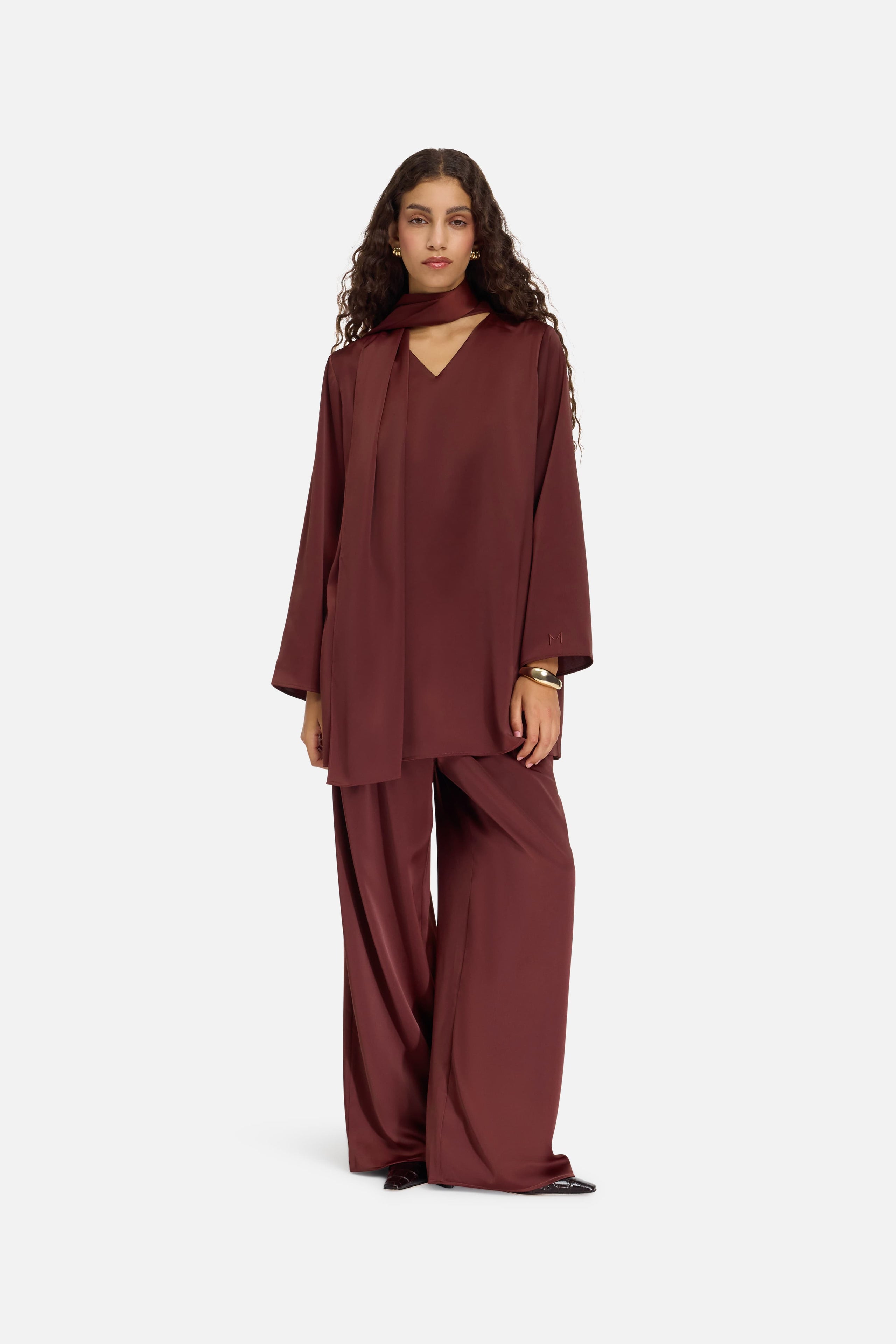 Satin Pleated Pants | Dark Cherry