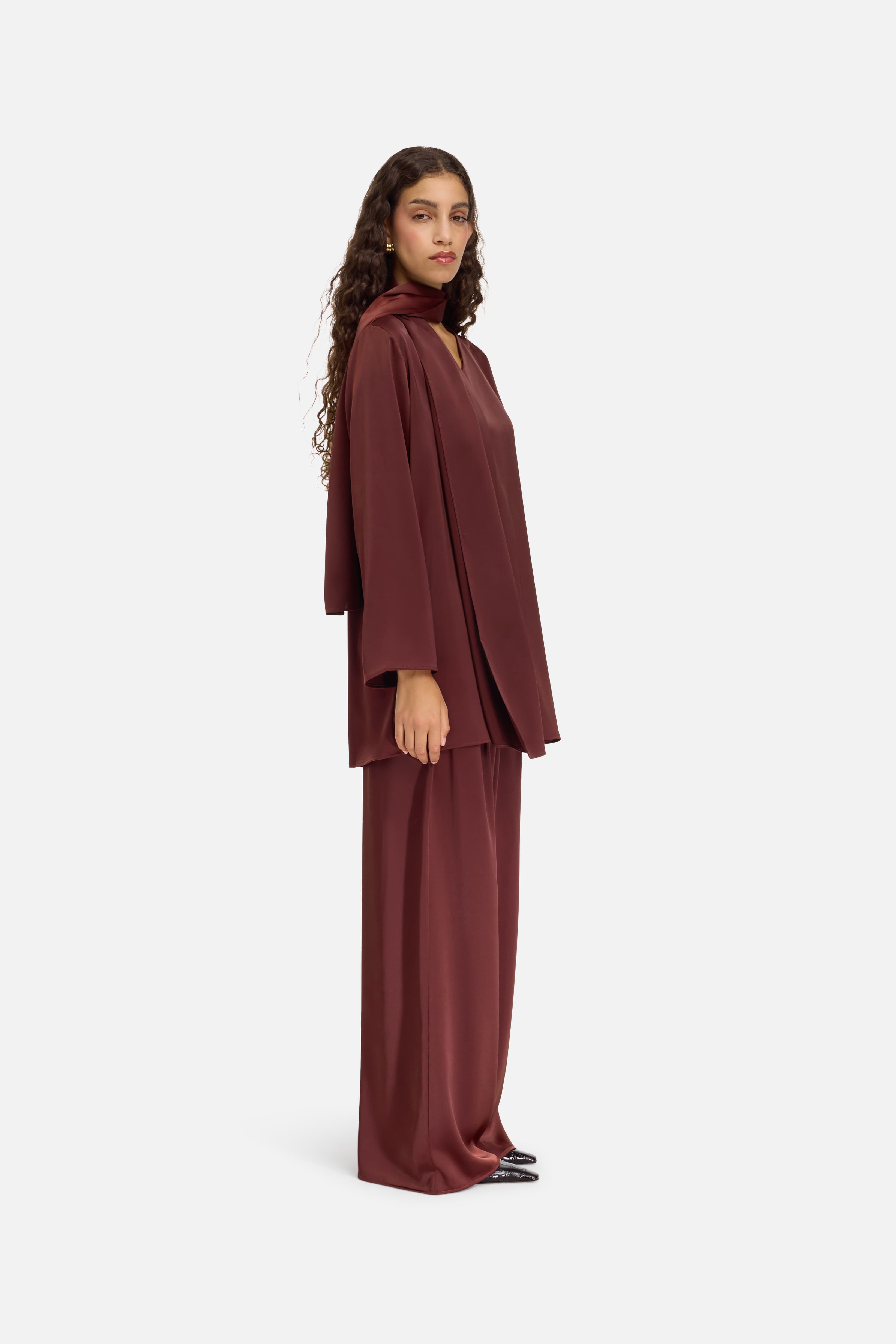 Satin Pleated Pants | Dark Cherry