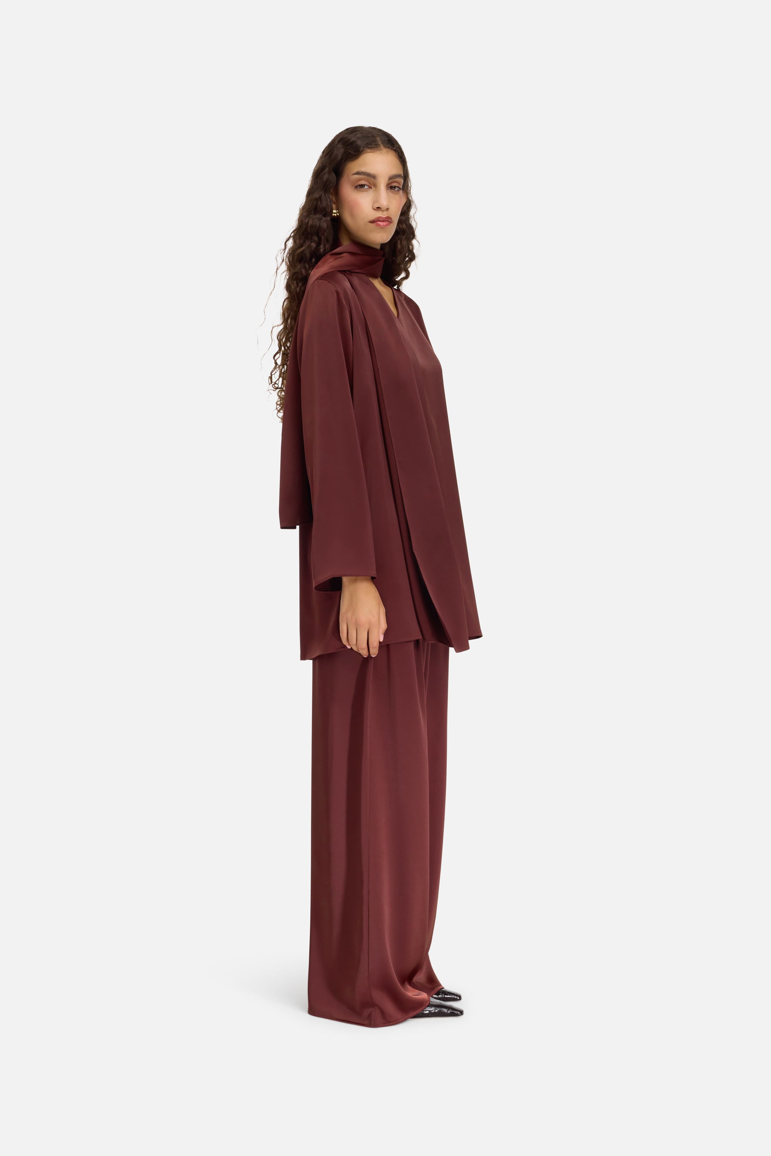 Satin Pleated Pants | Dark Cherry