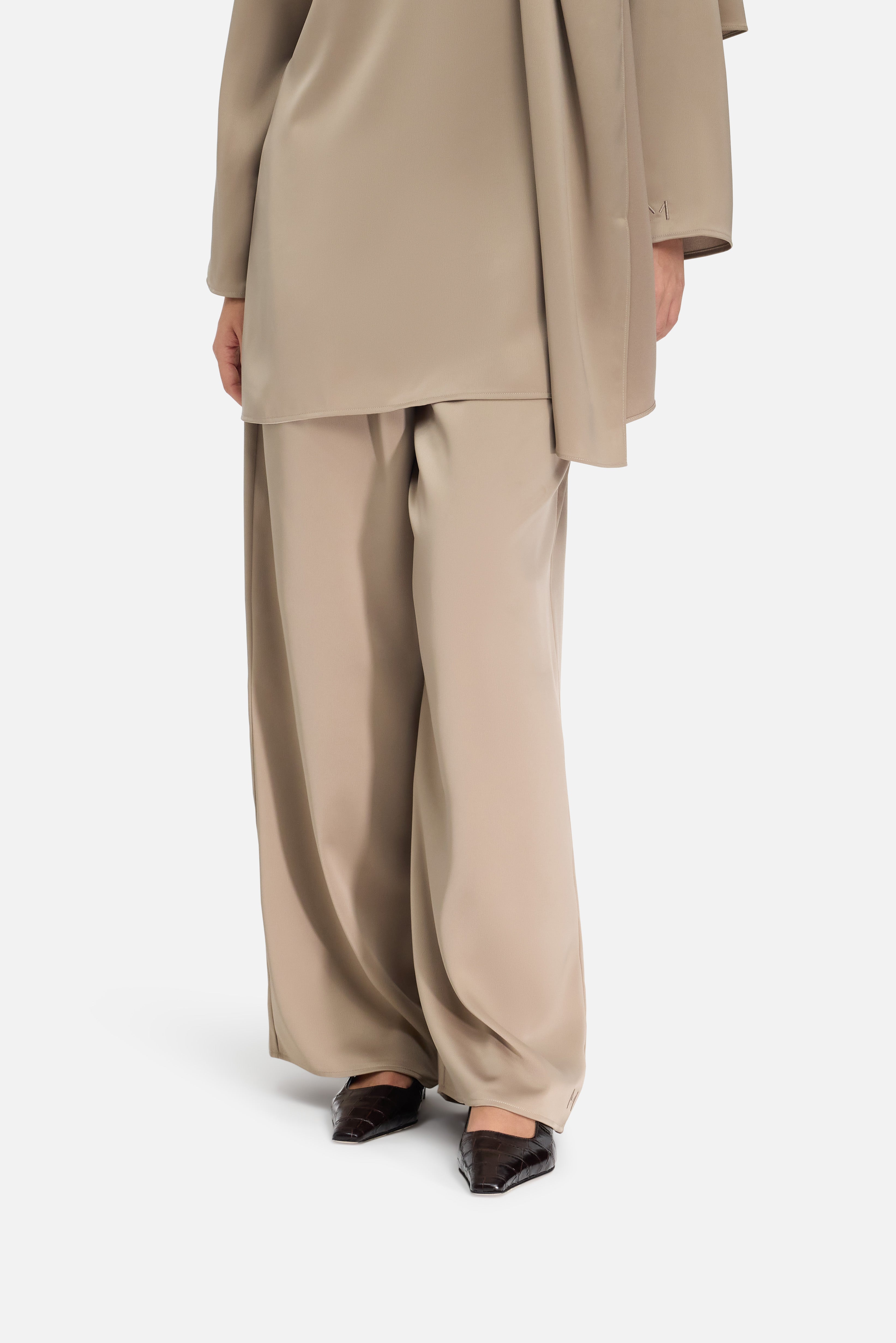 Satin Pleated Pants | Khaki