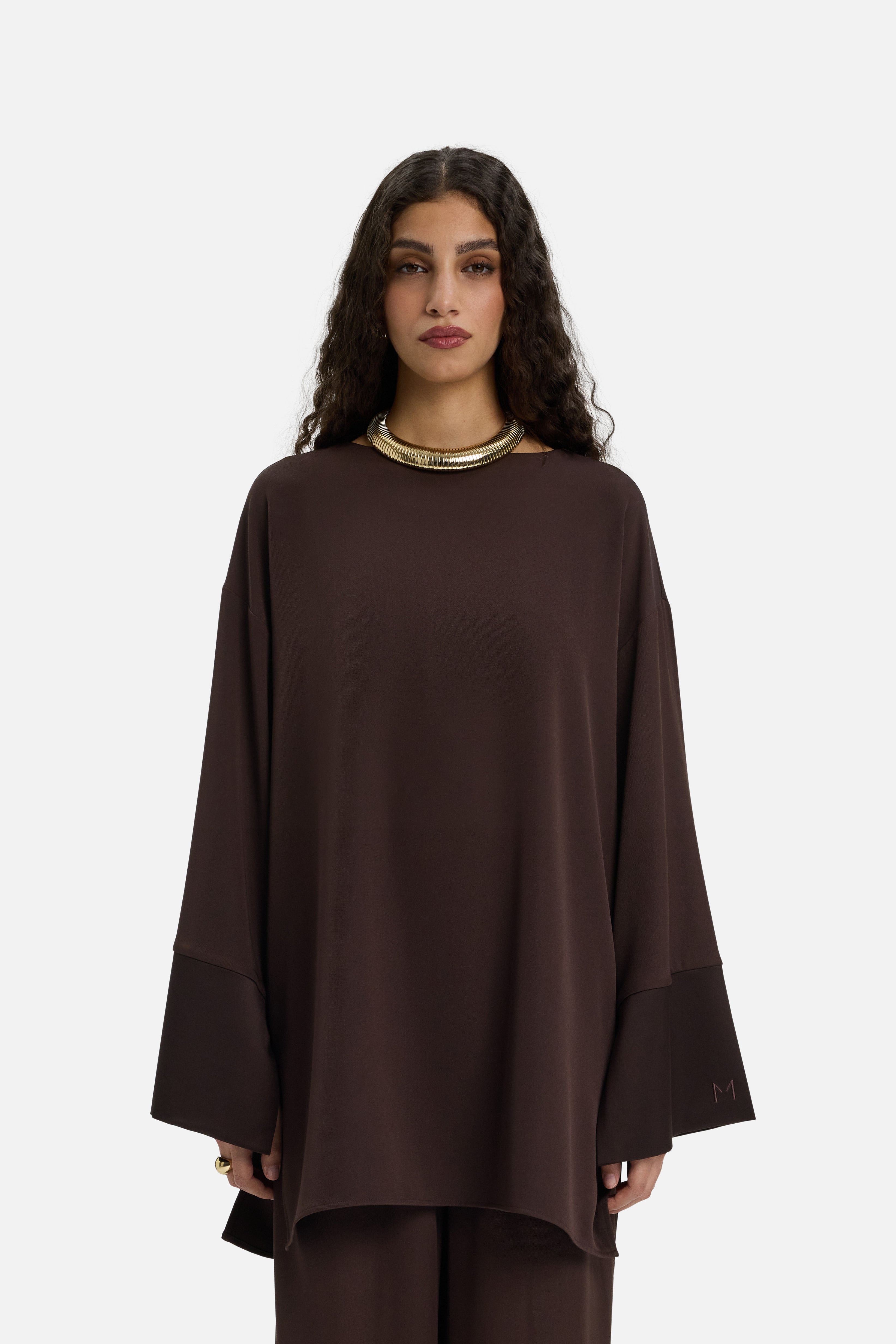Satin Trim Blouse | Dark Brown