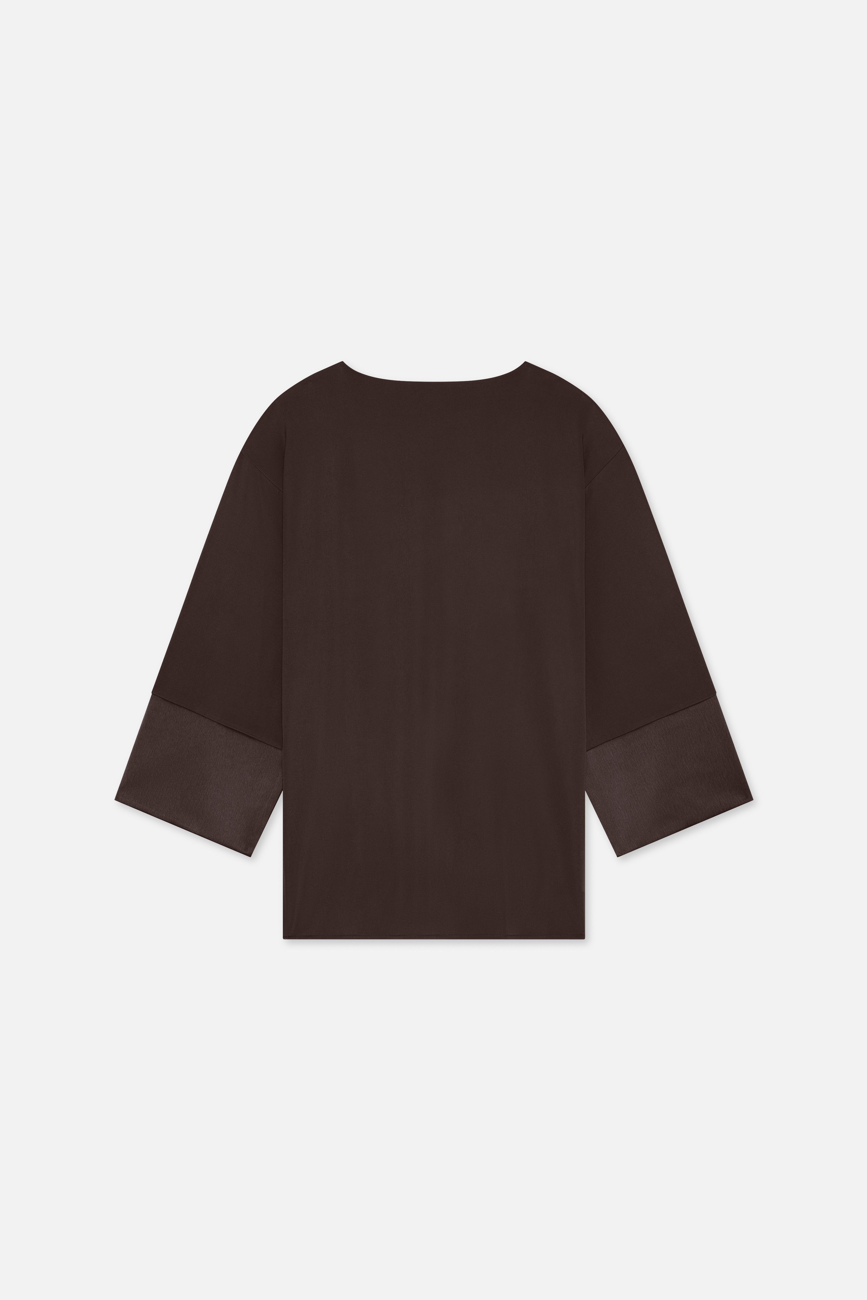 Satin Trim Blouse | Dark Brown