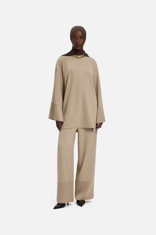 Satin Trim Trouser | Mocha