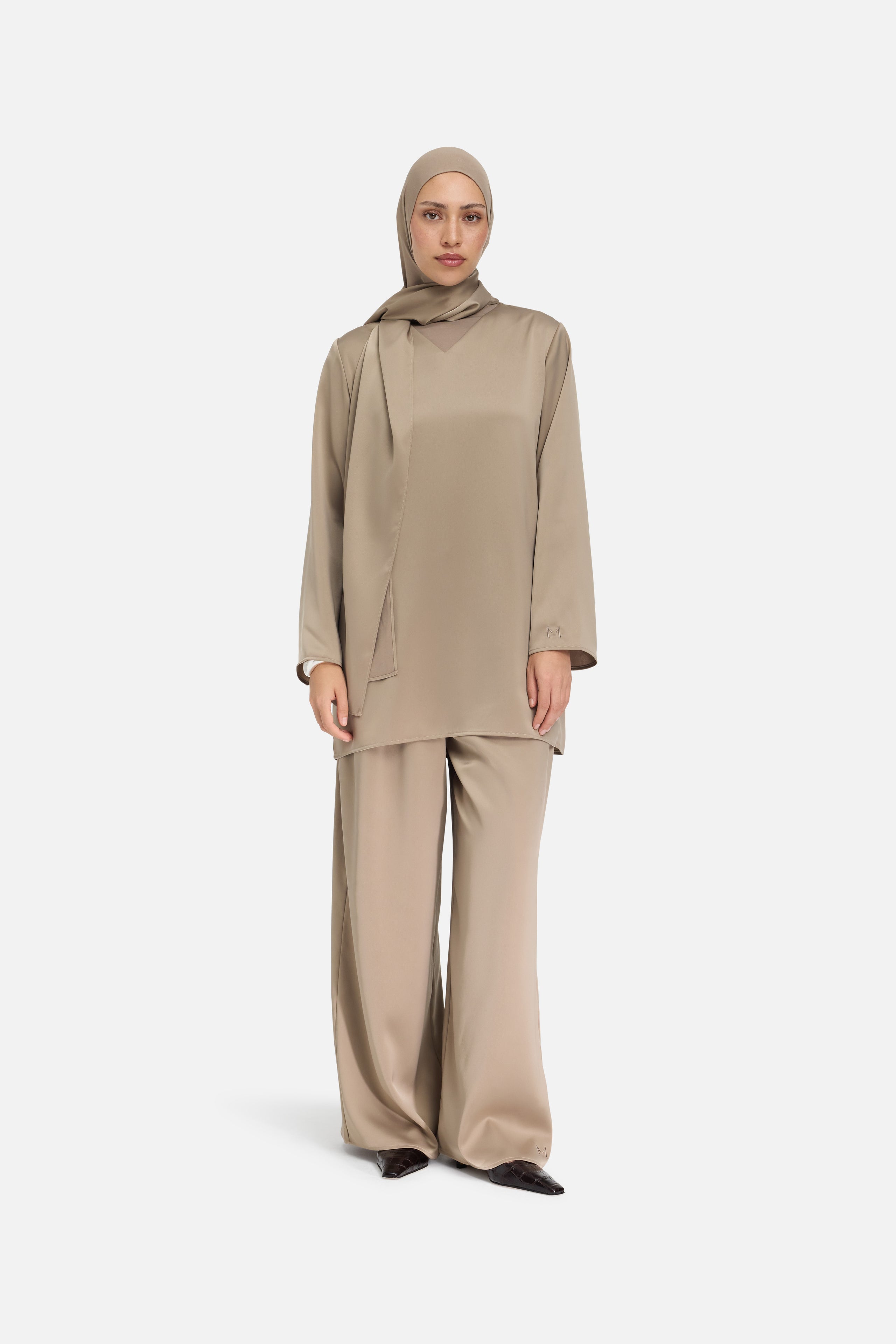Satin Pleated Pants | Khaki
