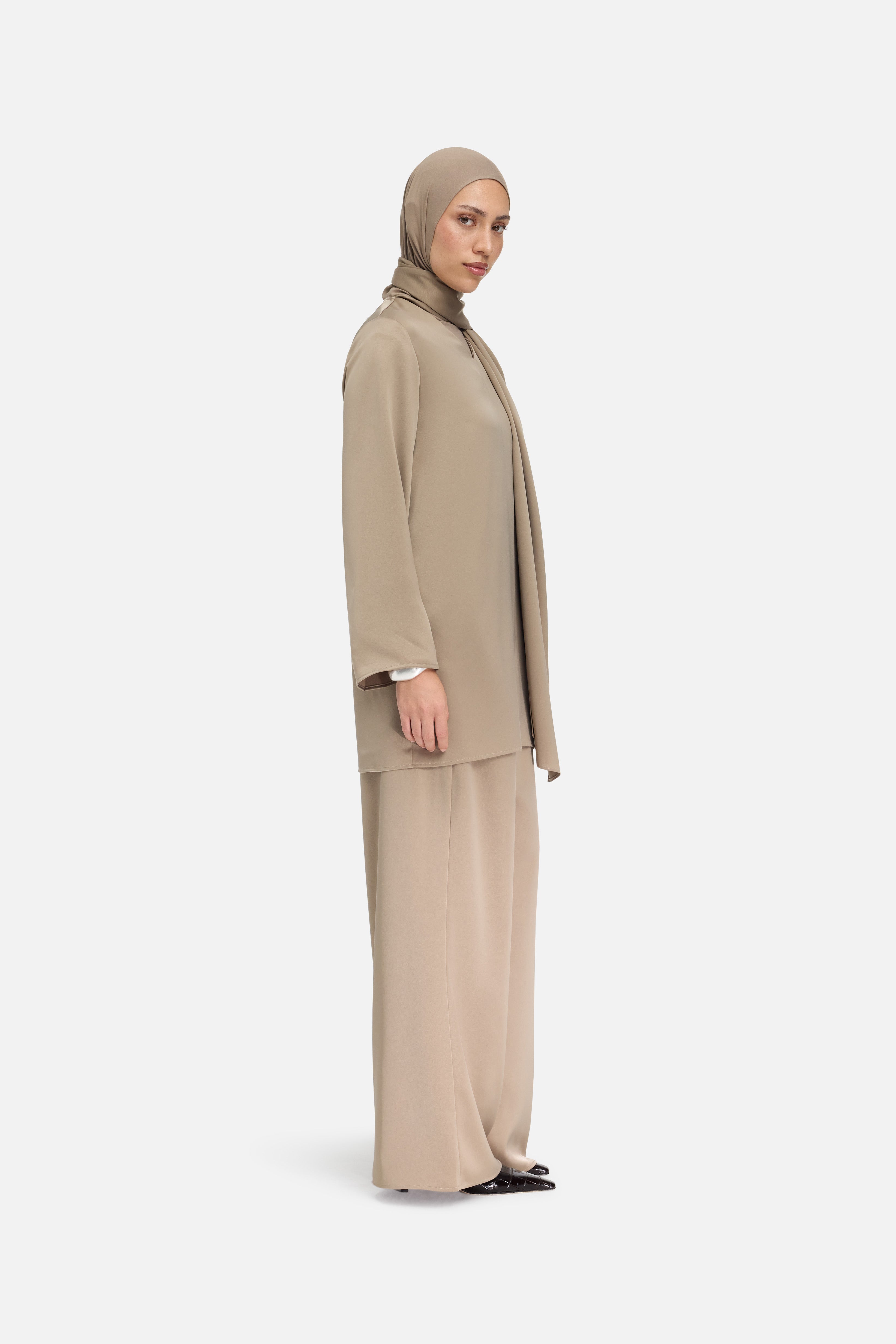 Satin Pleated Pants | Khaki