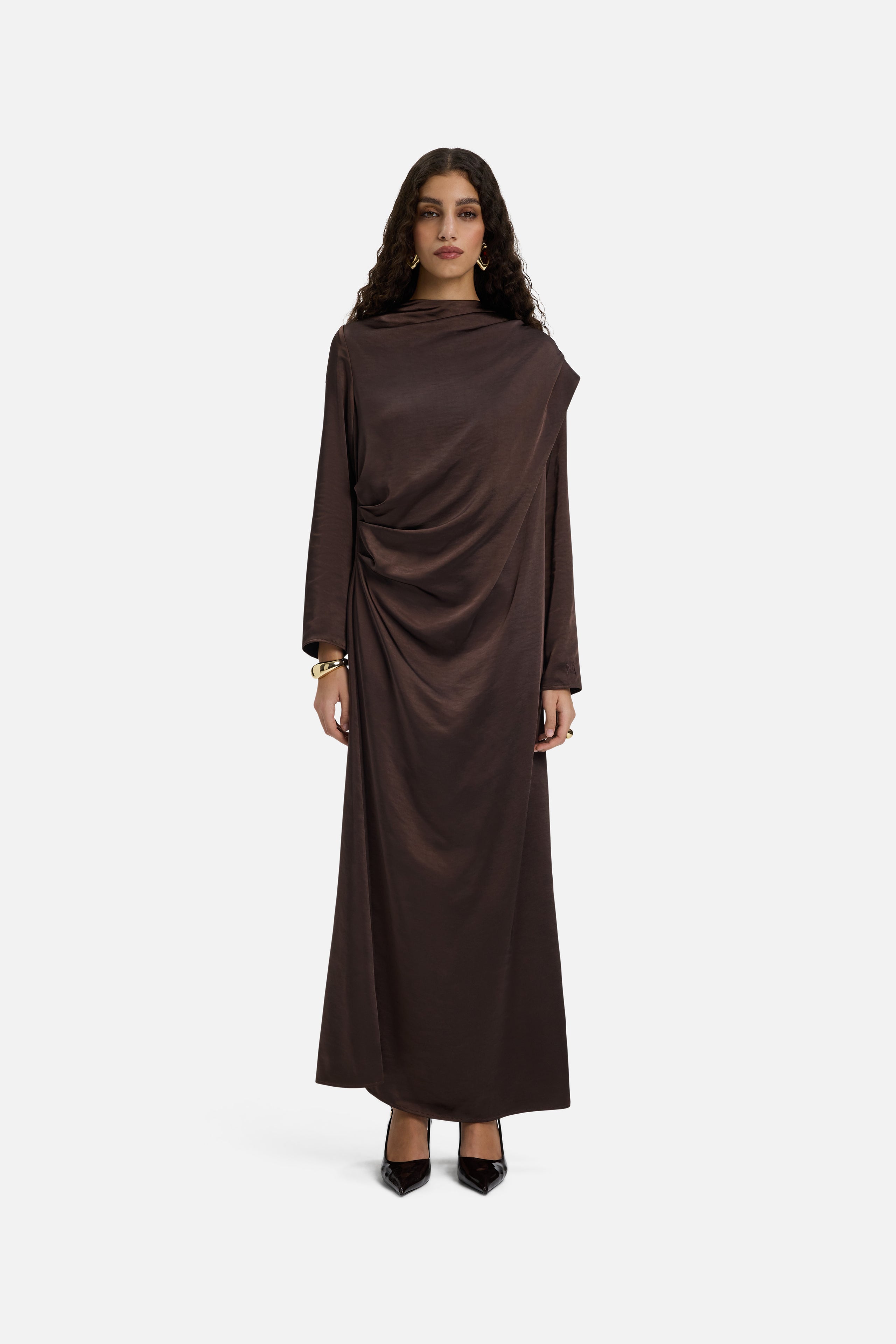 Shoulder Drape Dress | Dark Brown