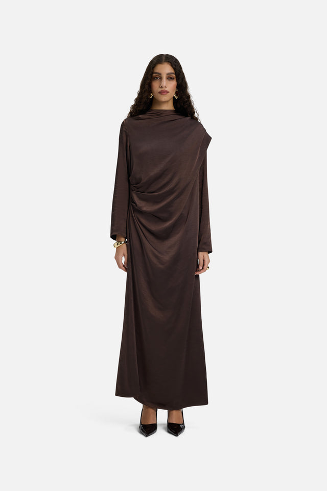 Shoulder Drape Dress | Dark Brown