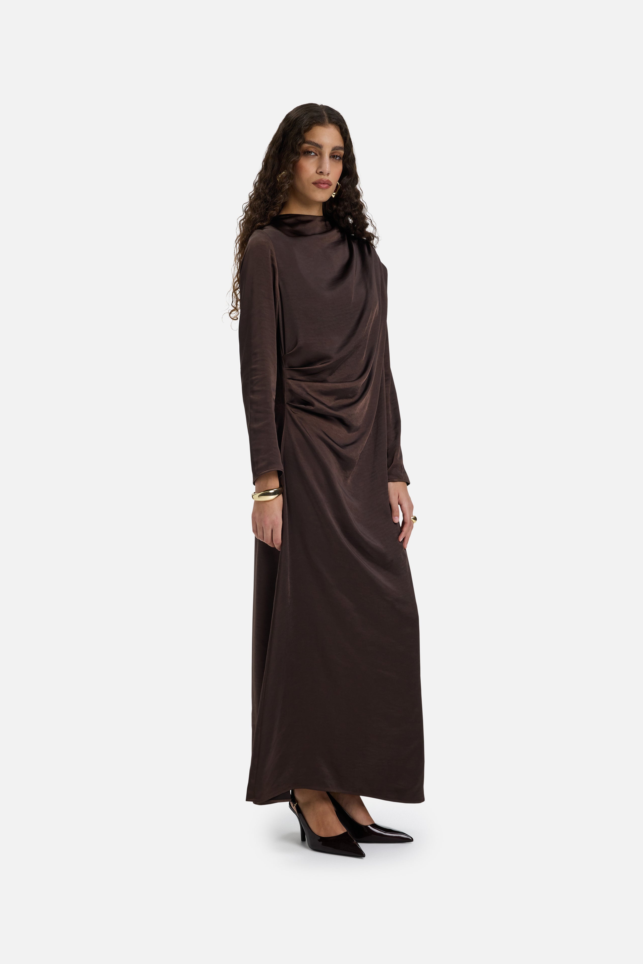 Shoulder Drape Dress | Dark Brown