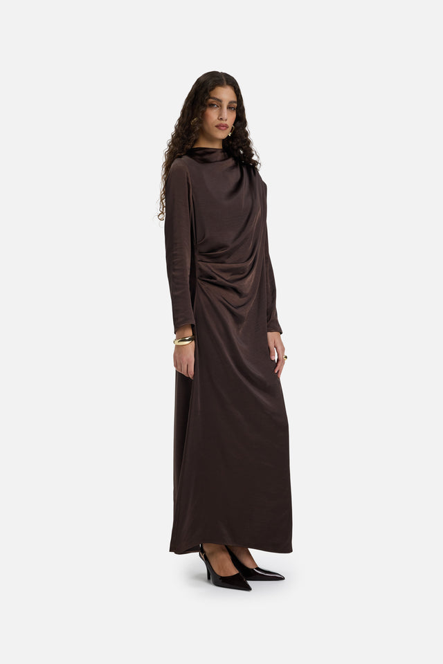 Shoulder Drape Dress | Dark Brown