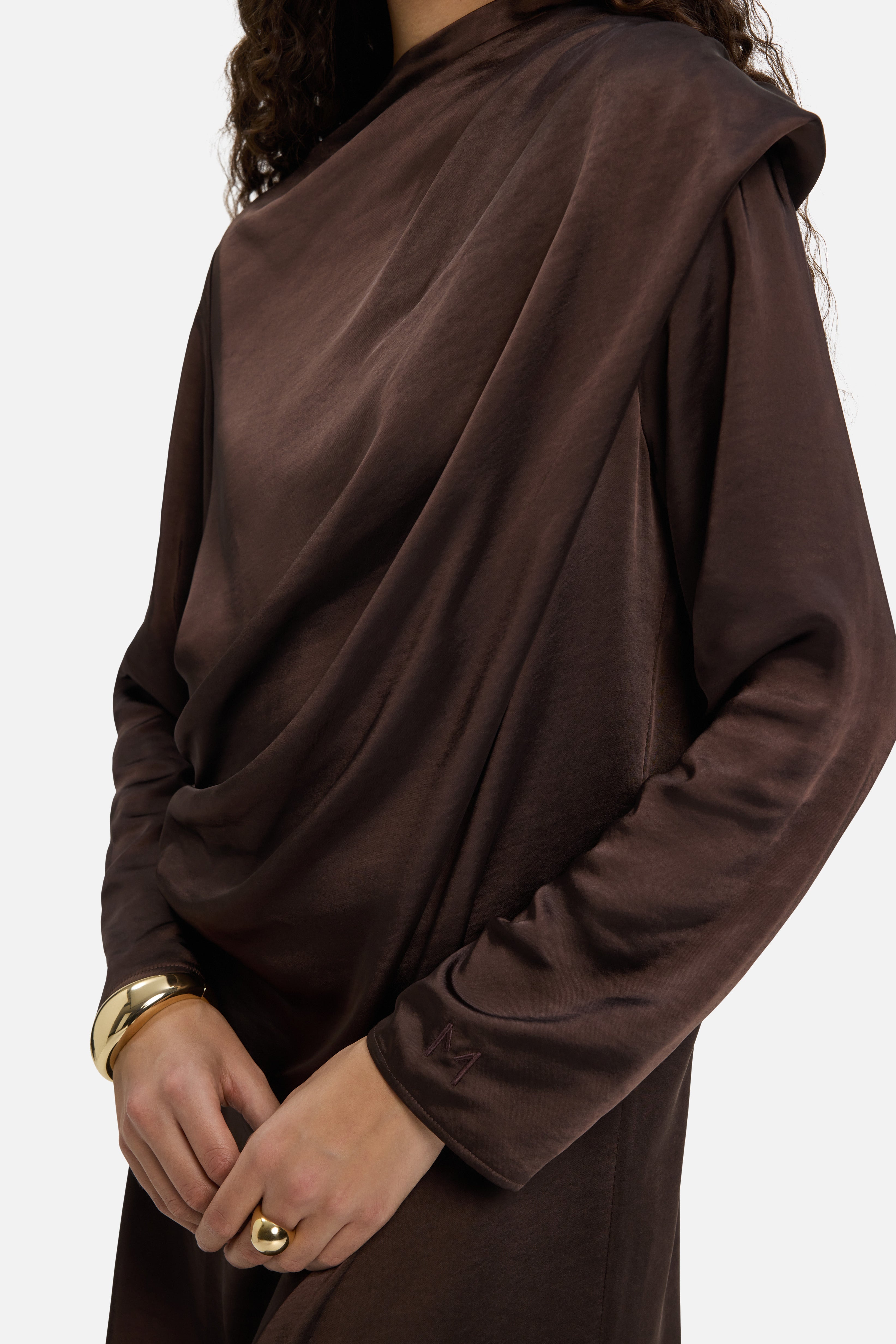 Shoulder Drape Dress | Dark Brown
