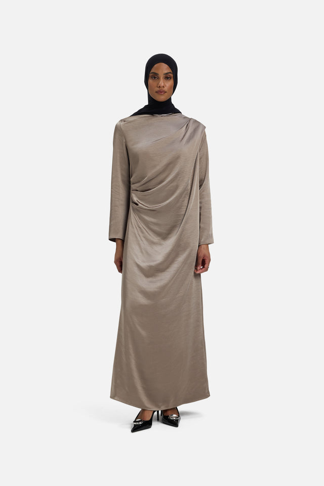 Shoulder Drape Dress | Milky Cacao