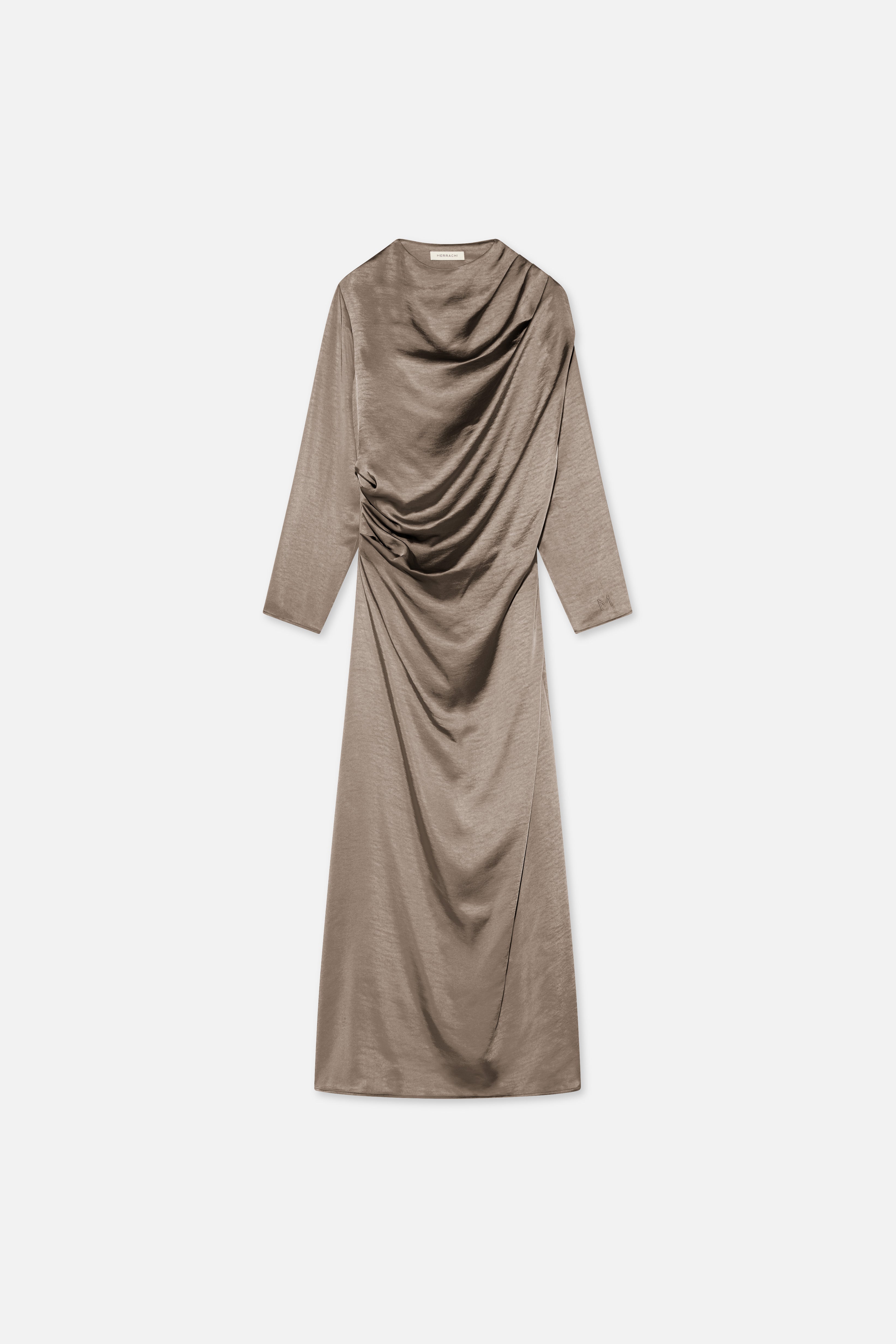 Shoulder Drape Dress | Milky Cacao