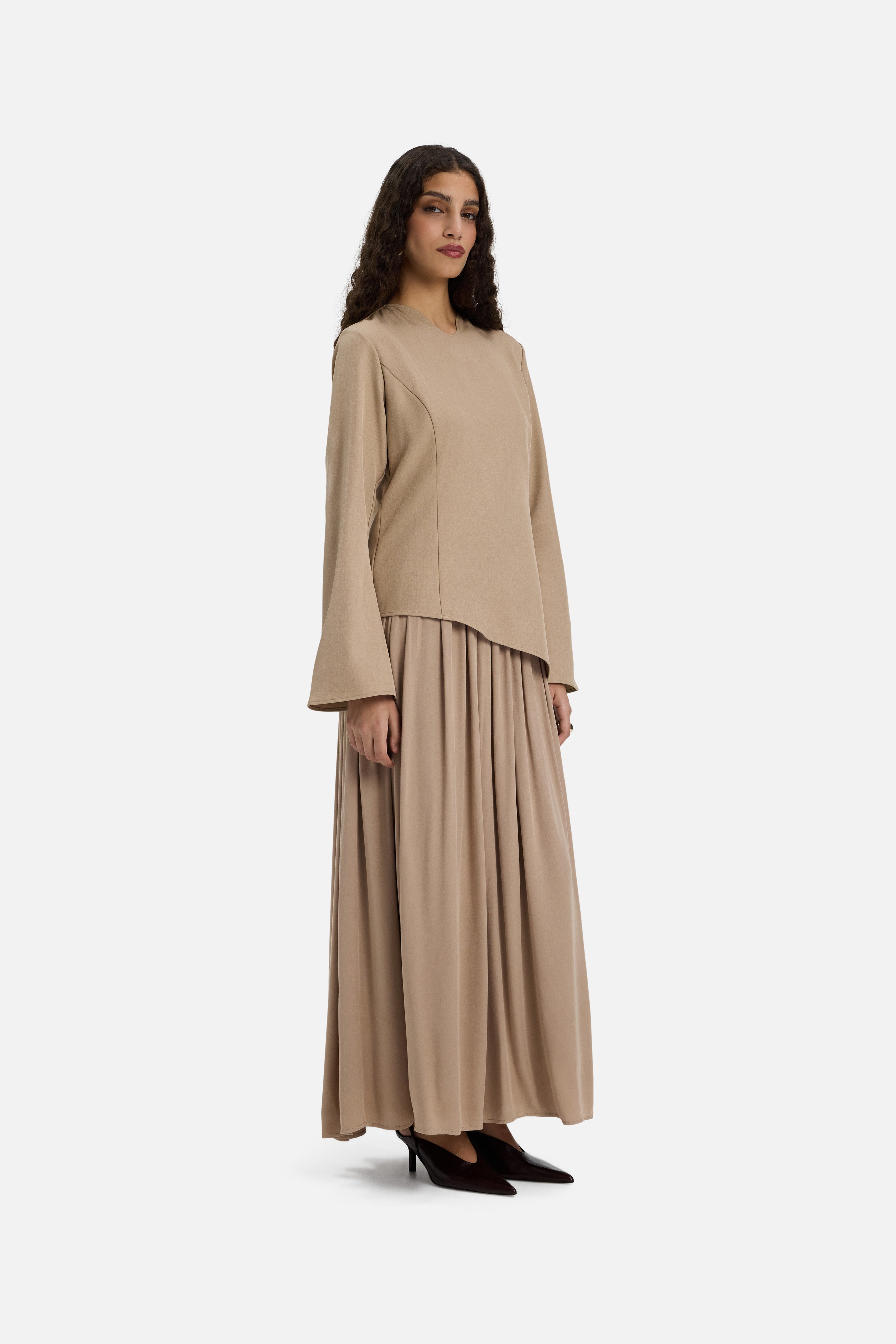 Soft Curved Tailored Dress | Mocha