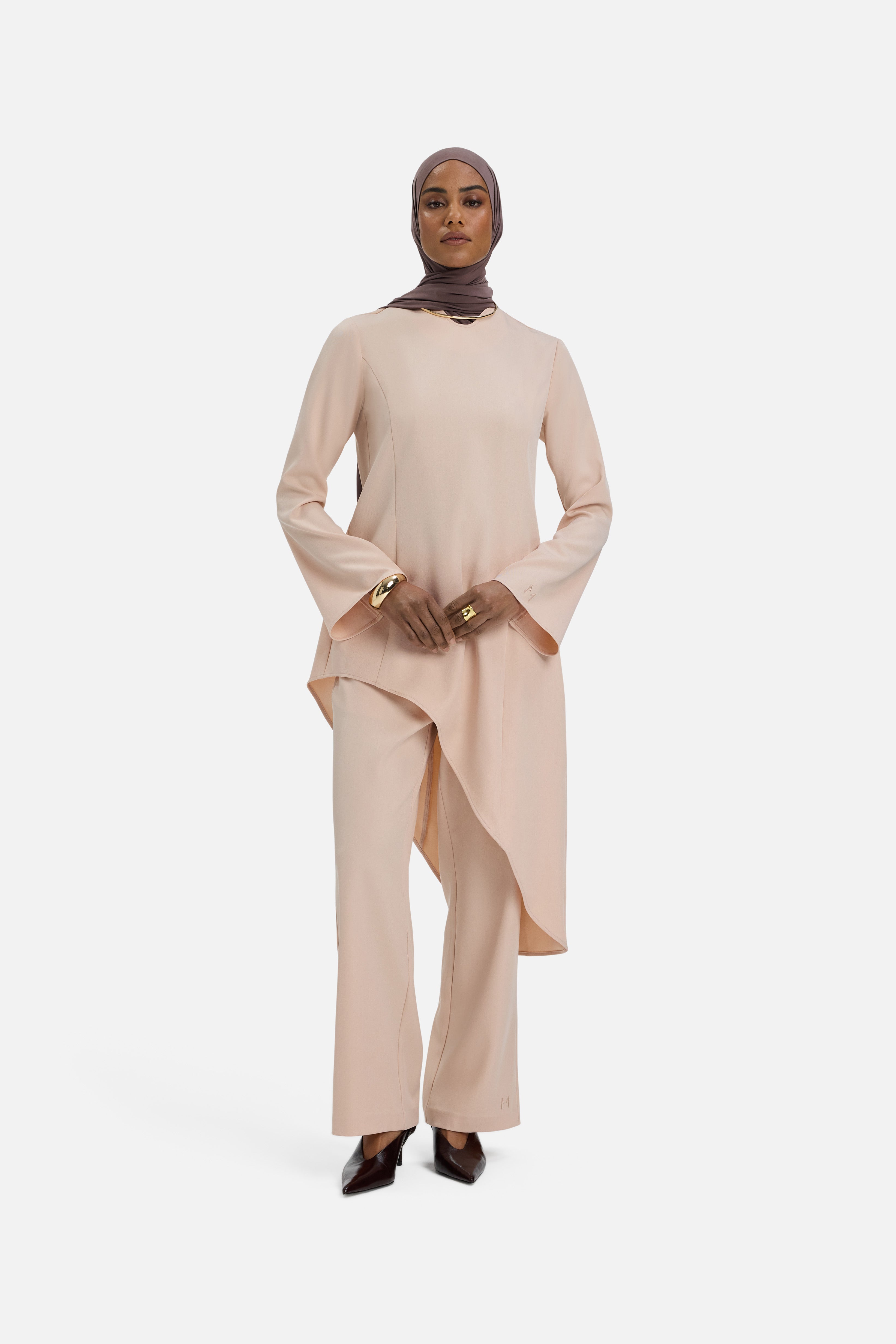 Soft Curved Tailored Top | Dark Rose