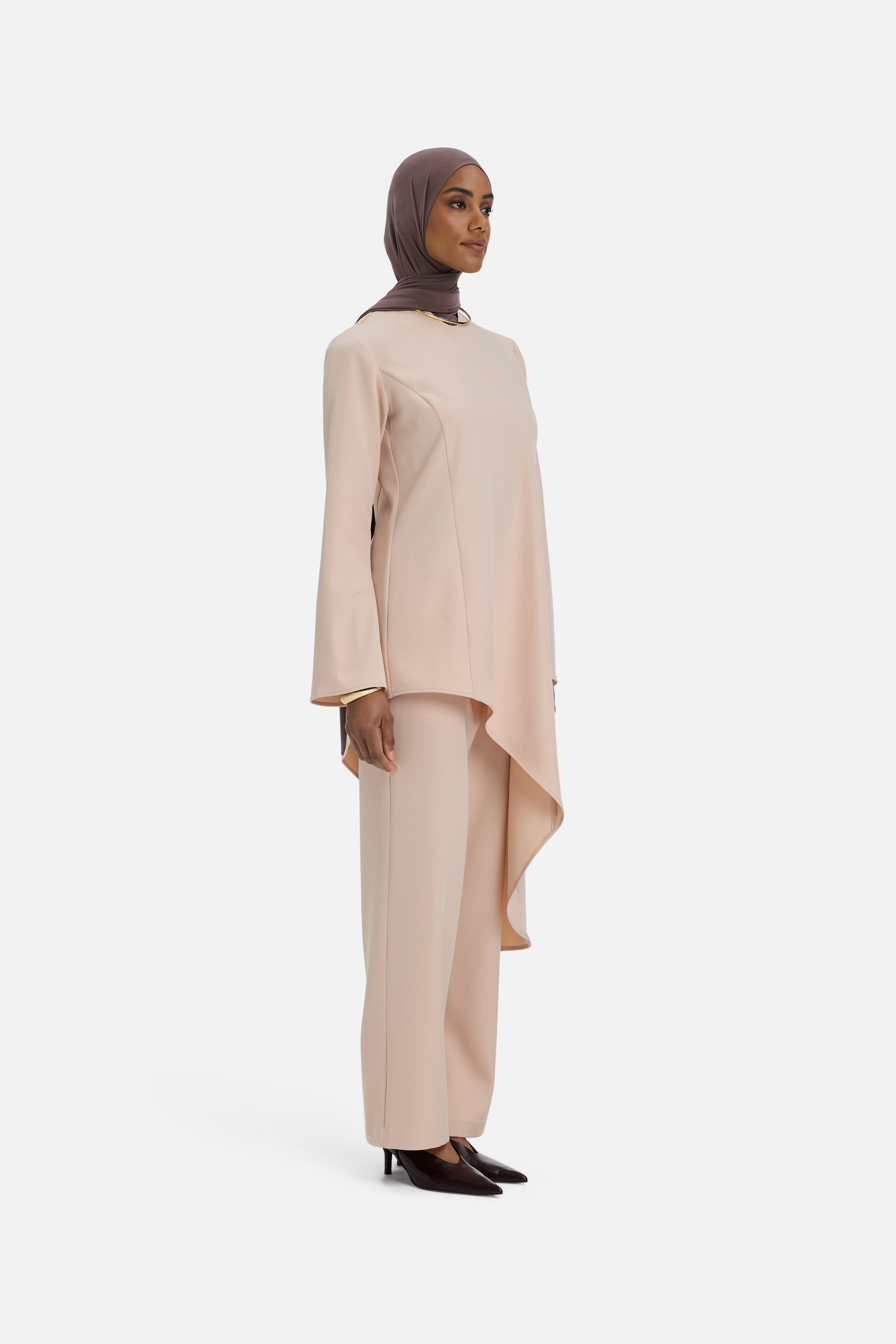 Soft Curved Tailored Top | Dark Rose