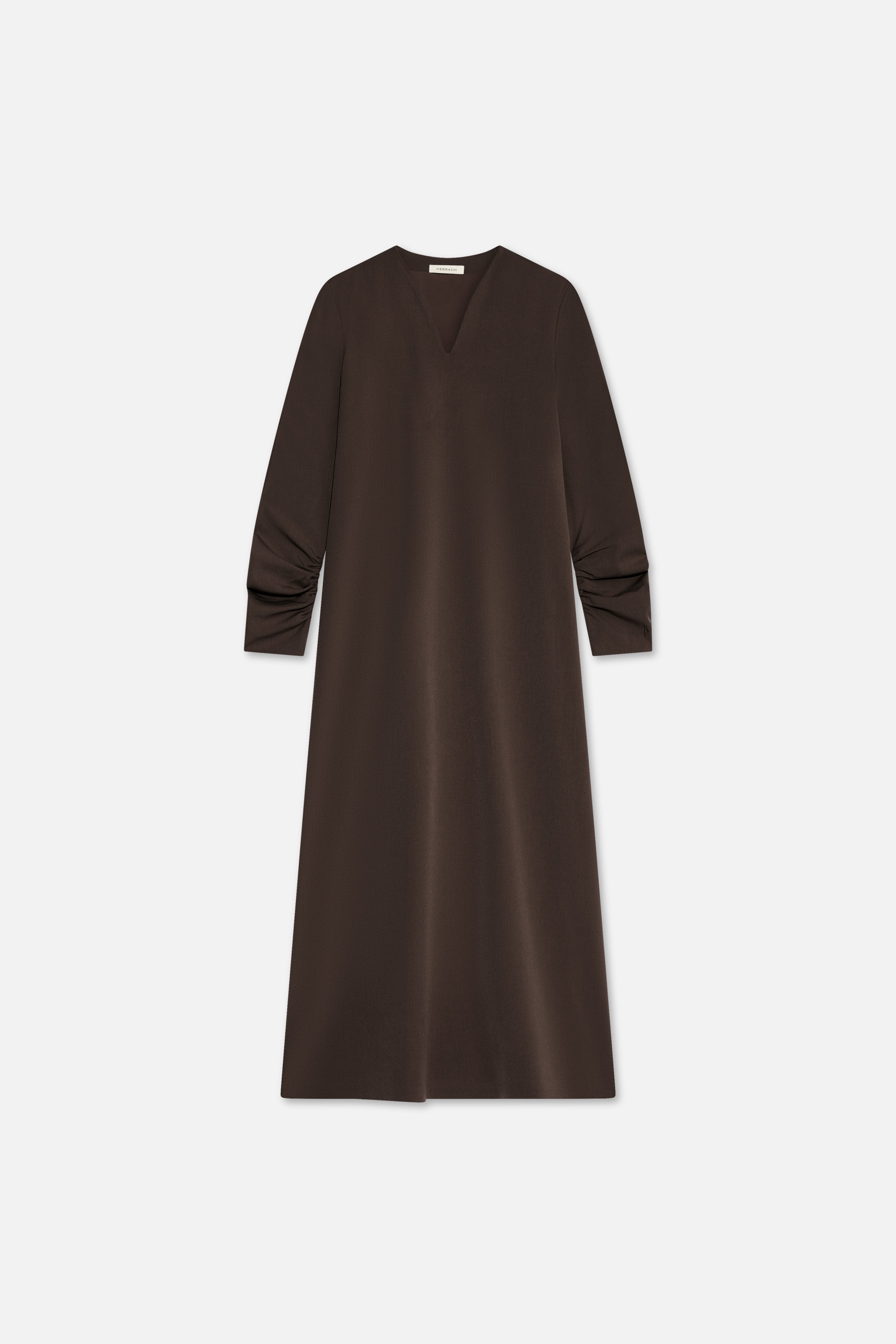 Tailored V-Neck Dress | Dark Brown