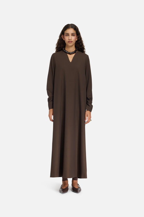 Tailored V-Neck Dress | Dark Brown